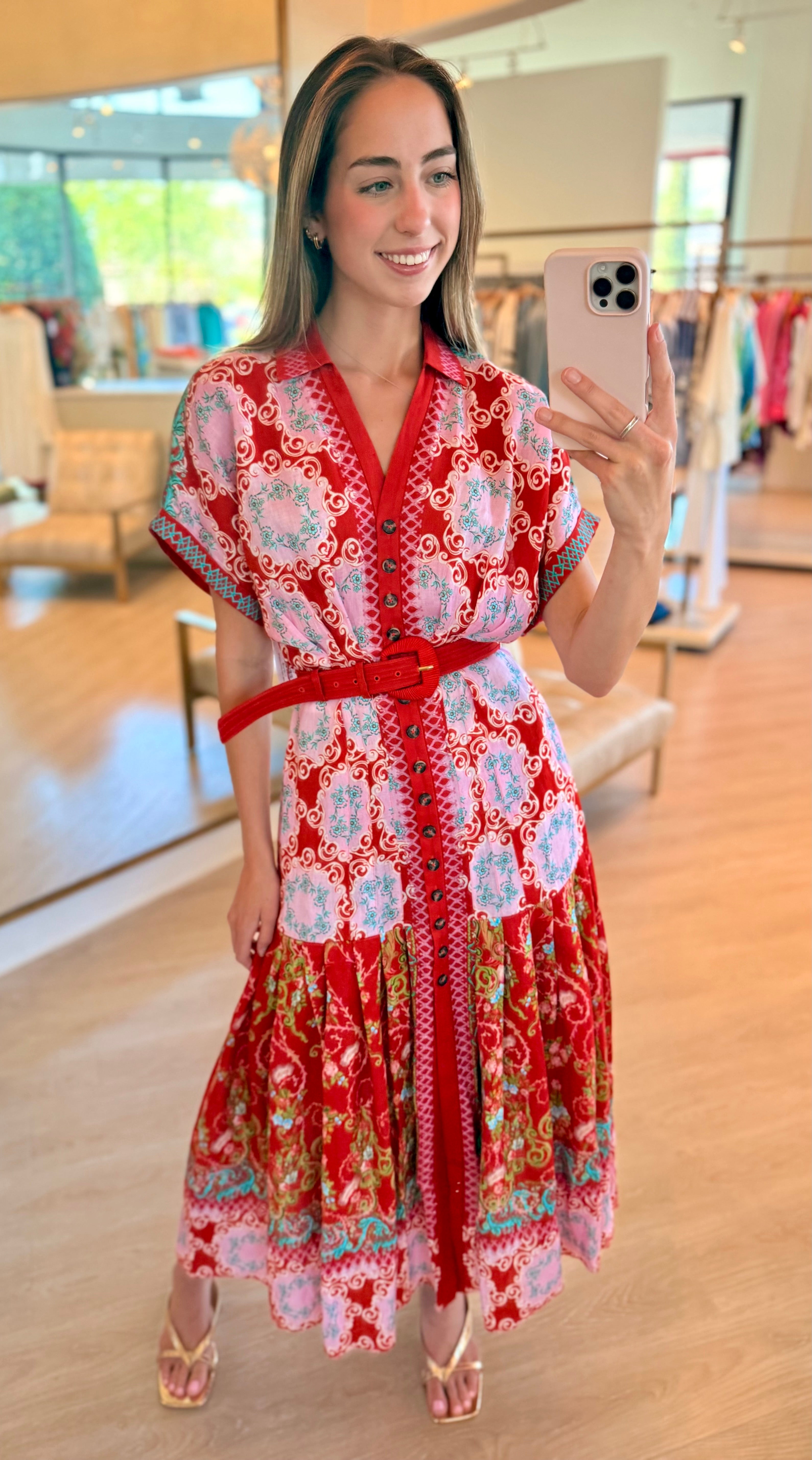 Sa18033 Coral Linen Midi Dress