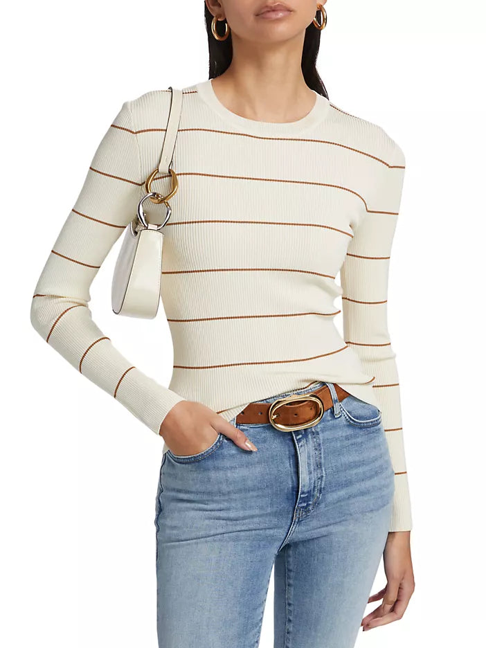 Frsw003 Camel Stripe Rib Crewneck