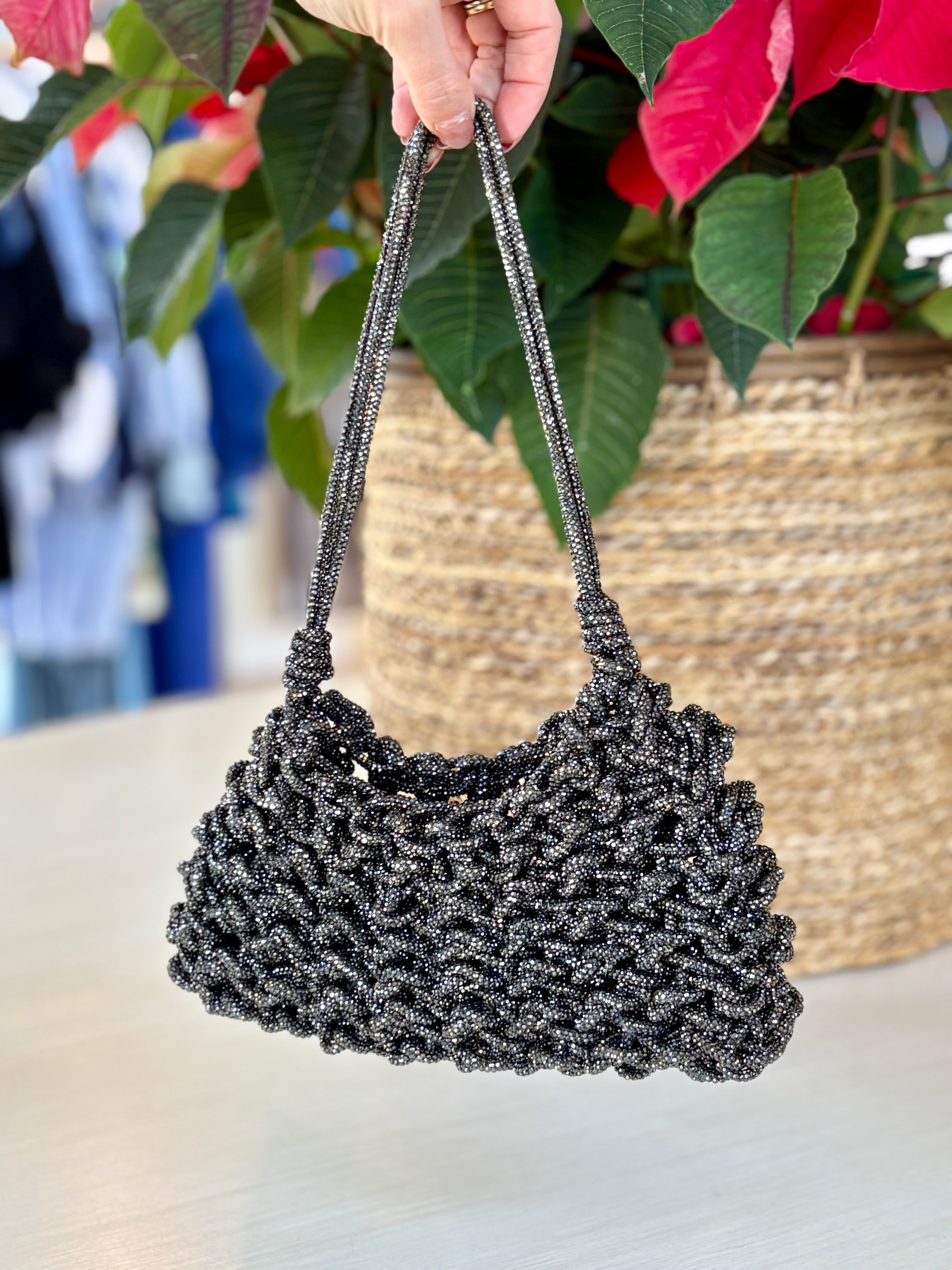 Gunmetal Crystal Baguette Handbag