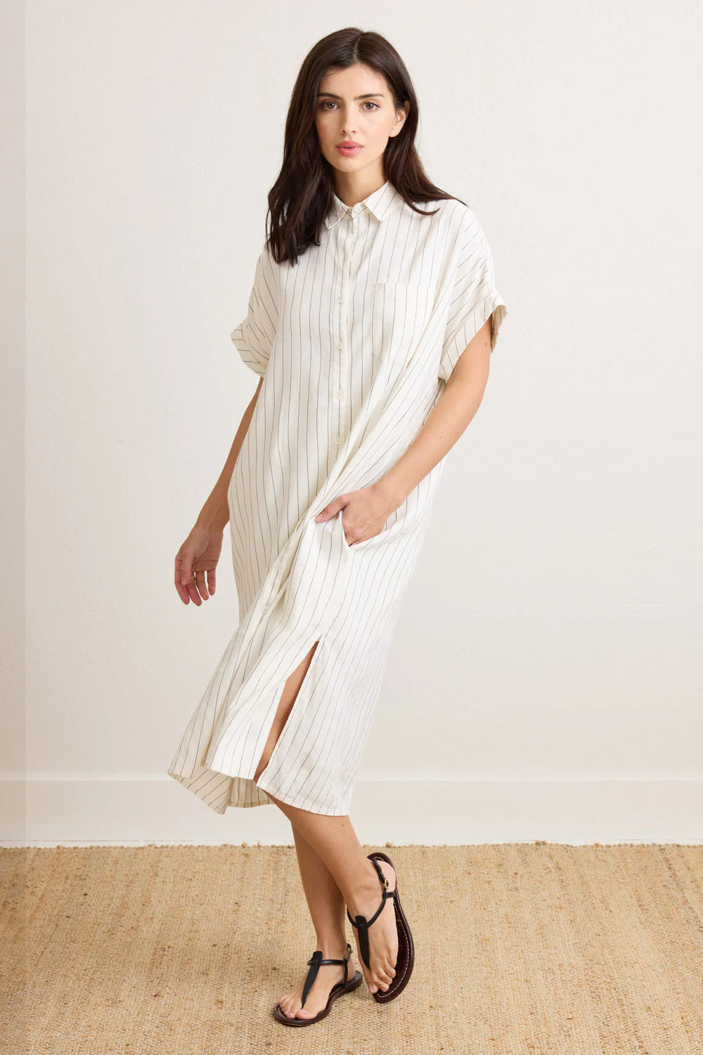 Nm0311 Ivory & Black Stripe Shirtdress