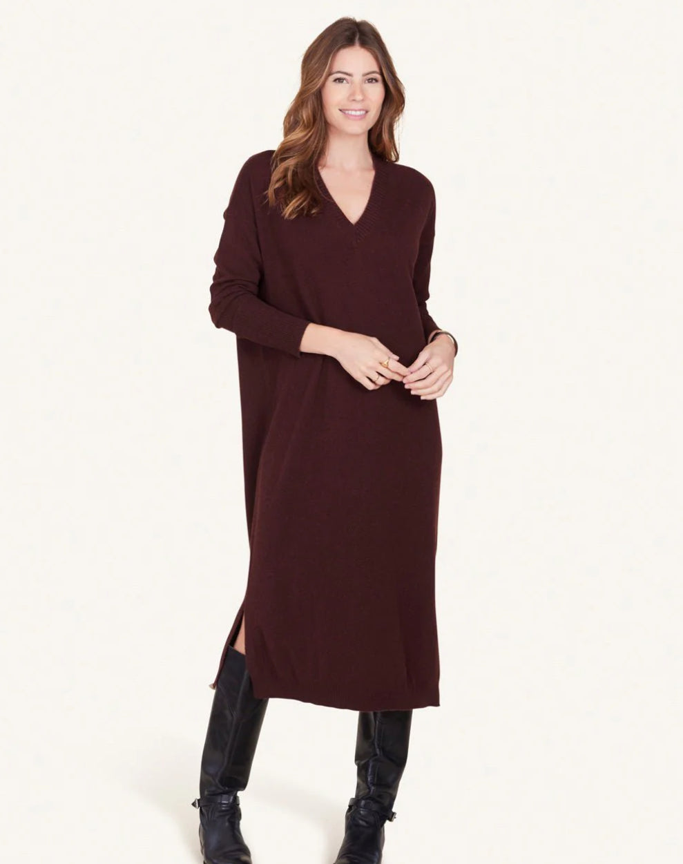 Nm0266 Not Monday Burgundy Cashmere Sweater Dress