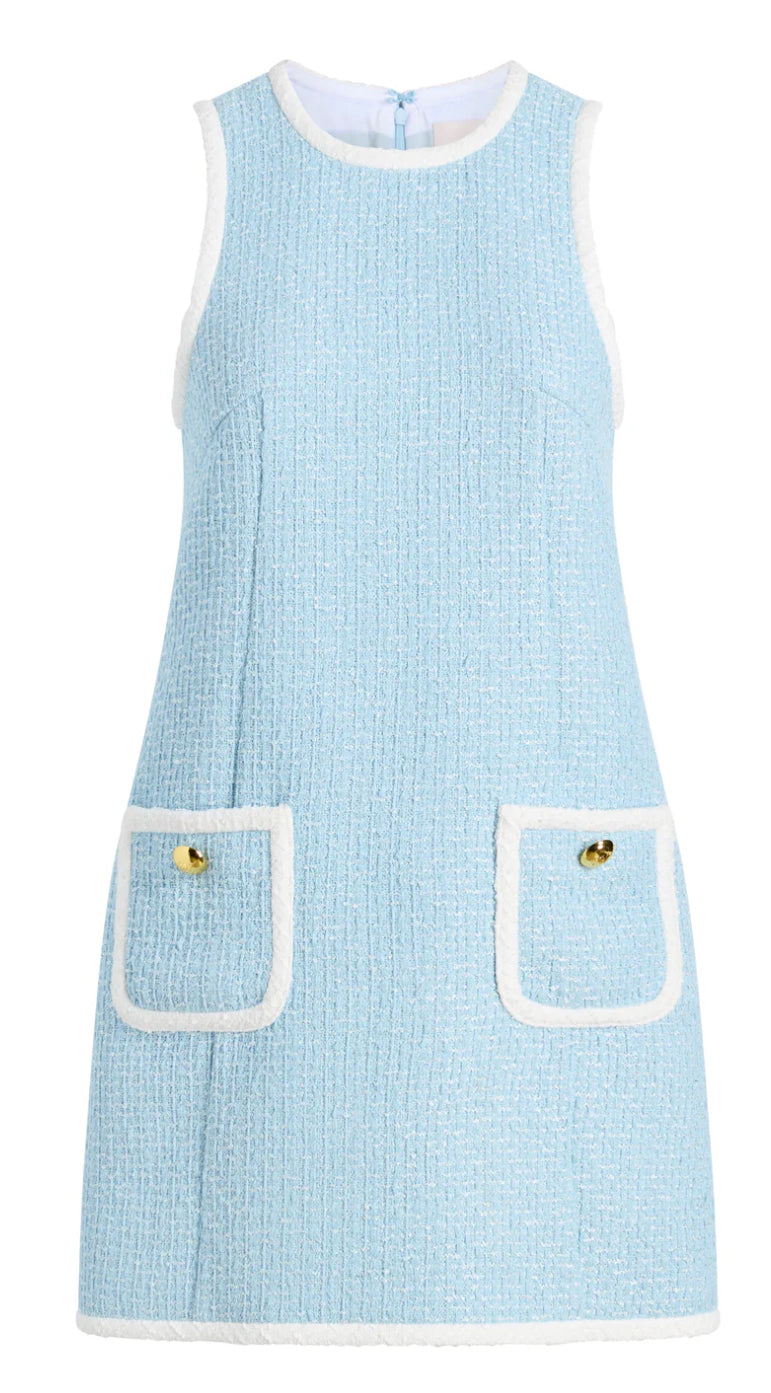 Cizd25057 Sky Blue Tweed Shift Dress