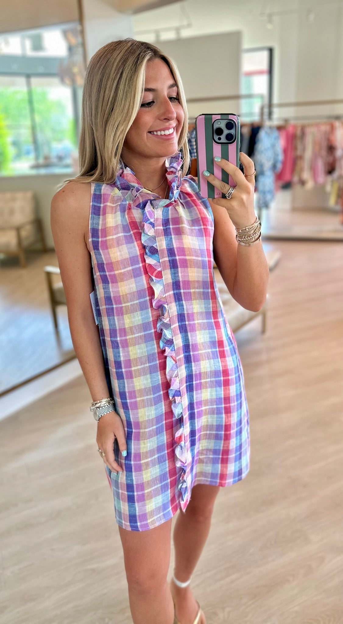 Su216 Plaid Ruffle Dress