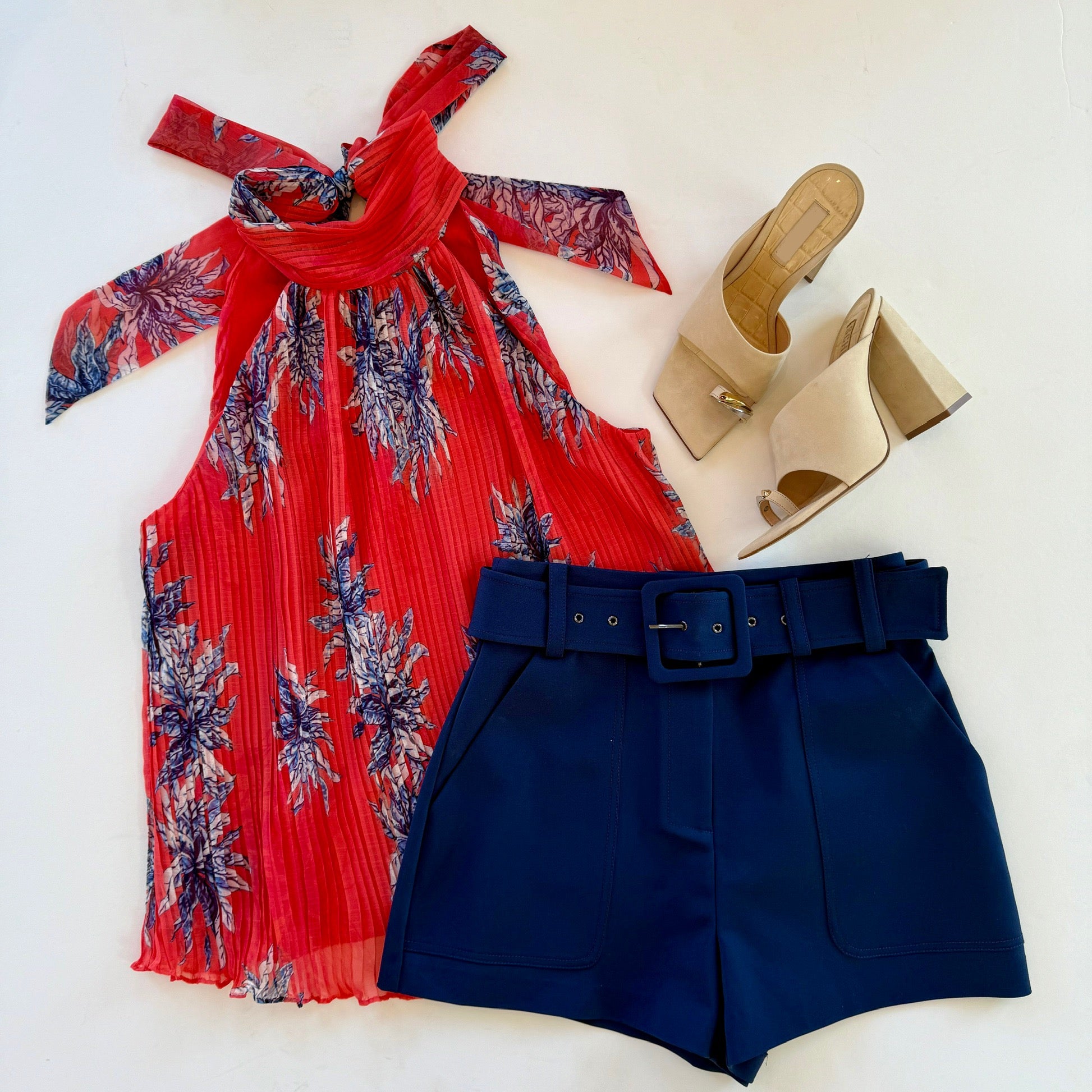 Raa1124 Bright Orange Floral Halter Top
