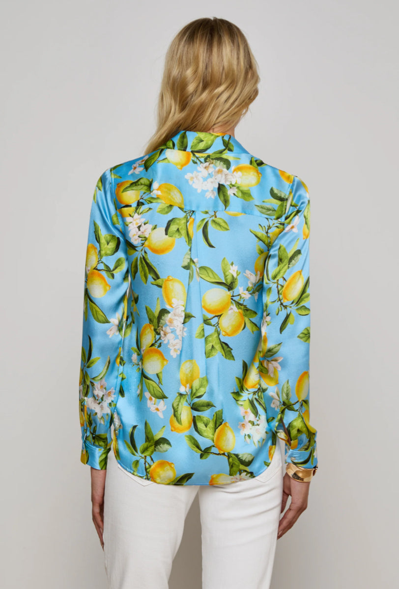 La40223 Floral Lemon Silk Blouse