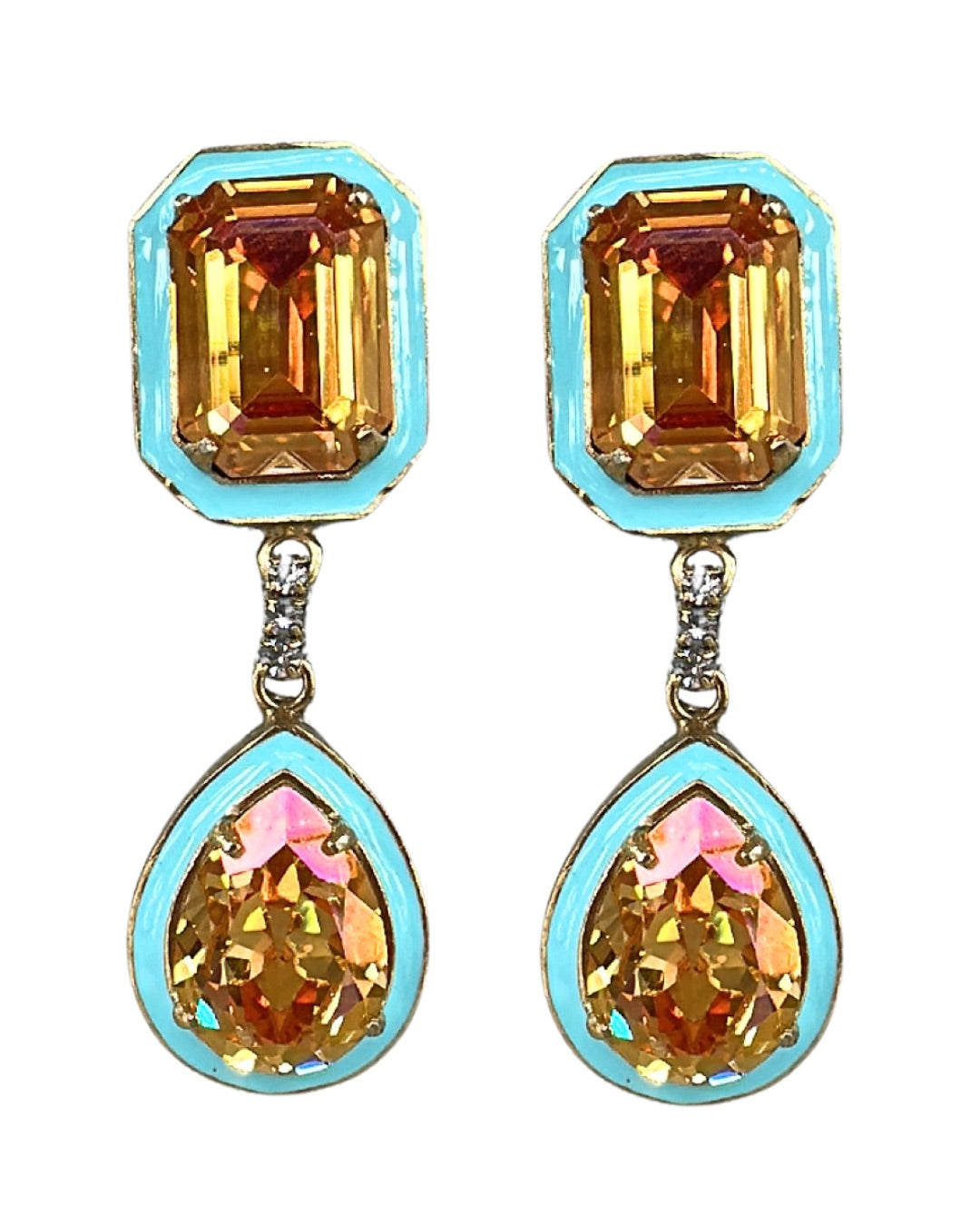 E7655 Turquoise and Orange Drop Earrings