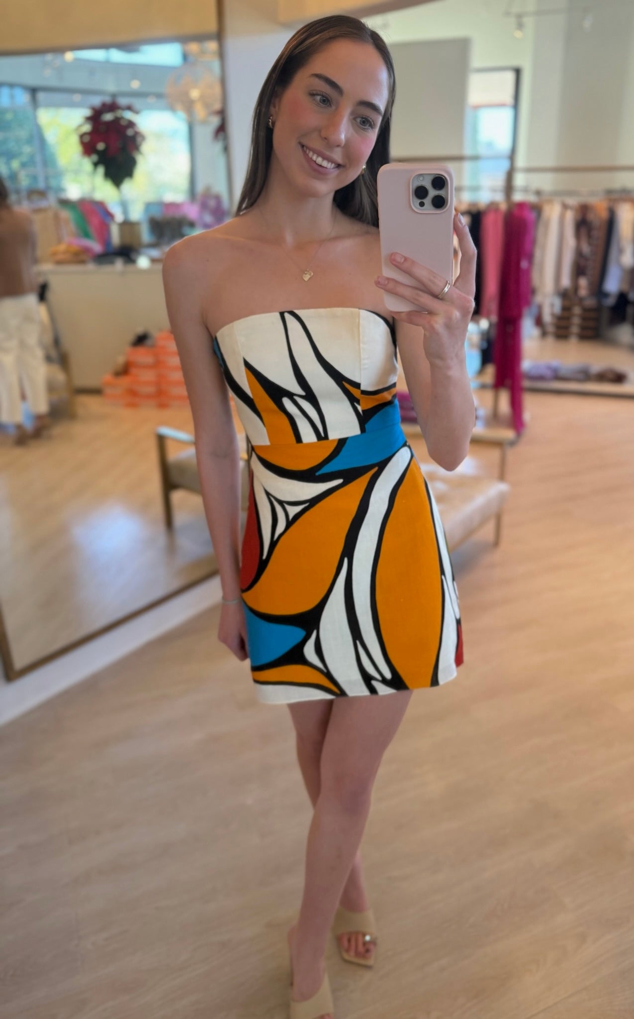 Caa027 Abstract Linen Mini Dress