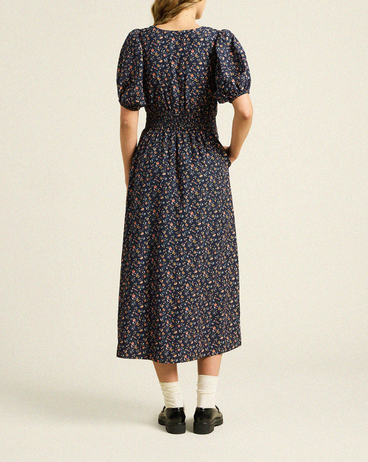 Trw1448 Navy Rosette Midi Dress