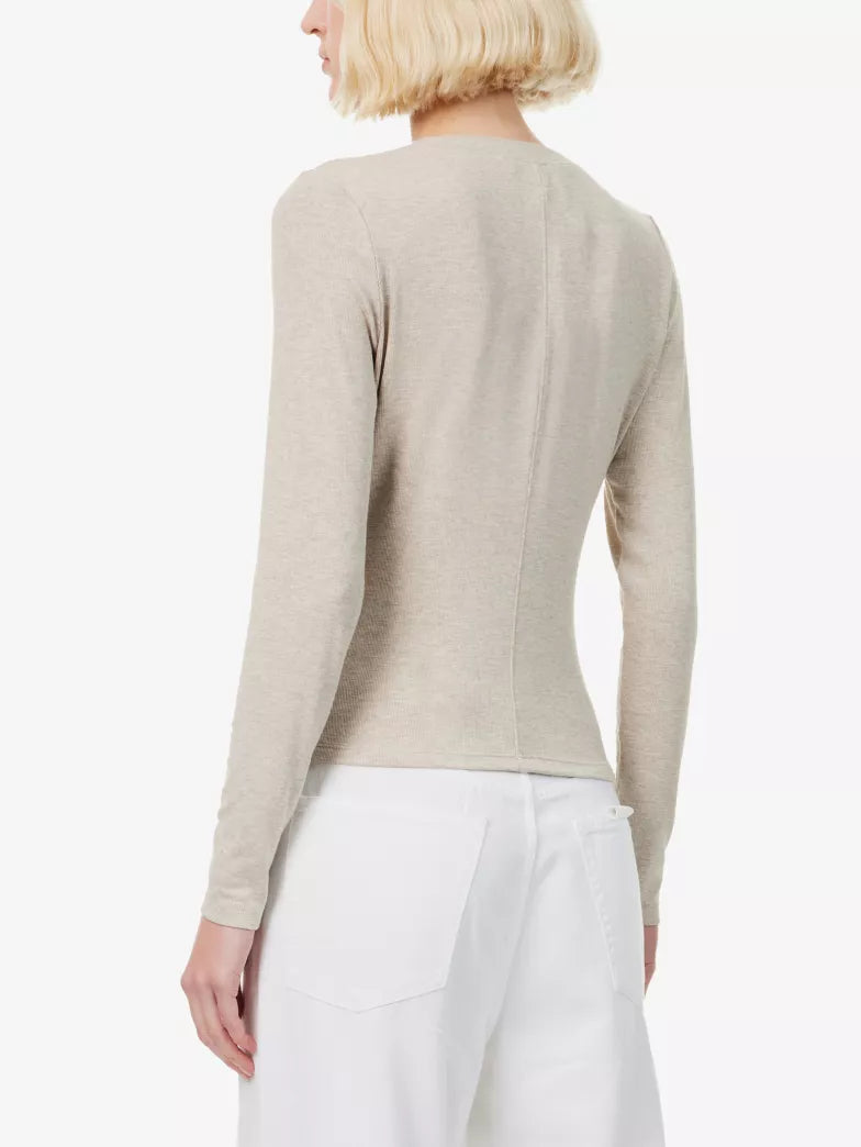 Frjkt020 Oatmeal Rib Henley Top