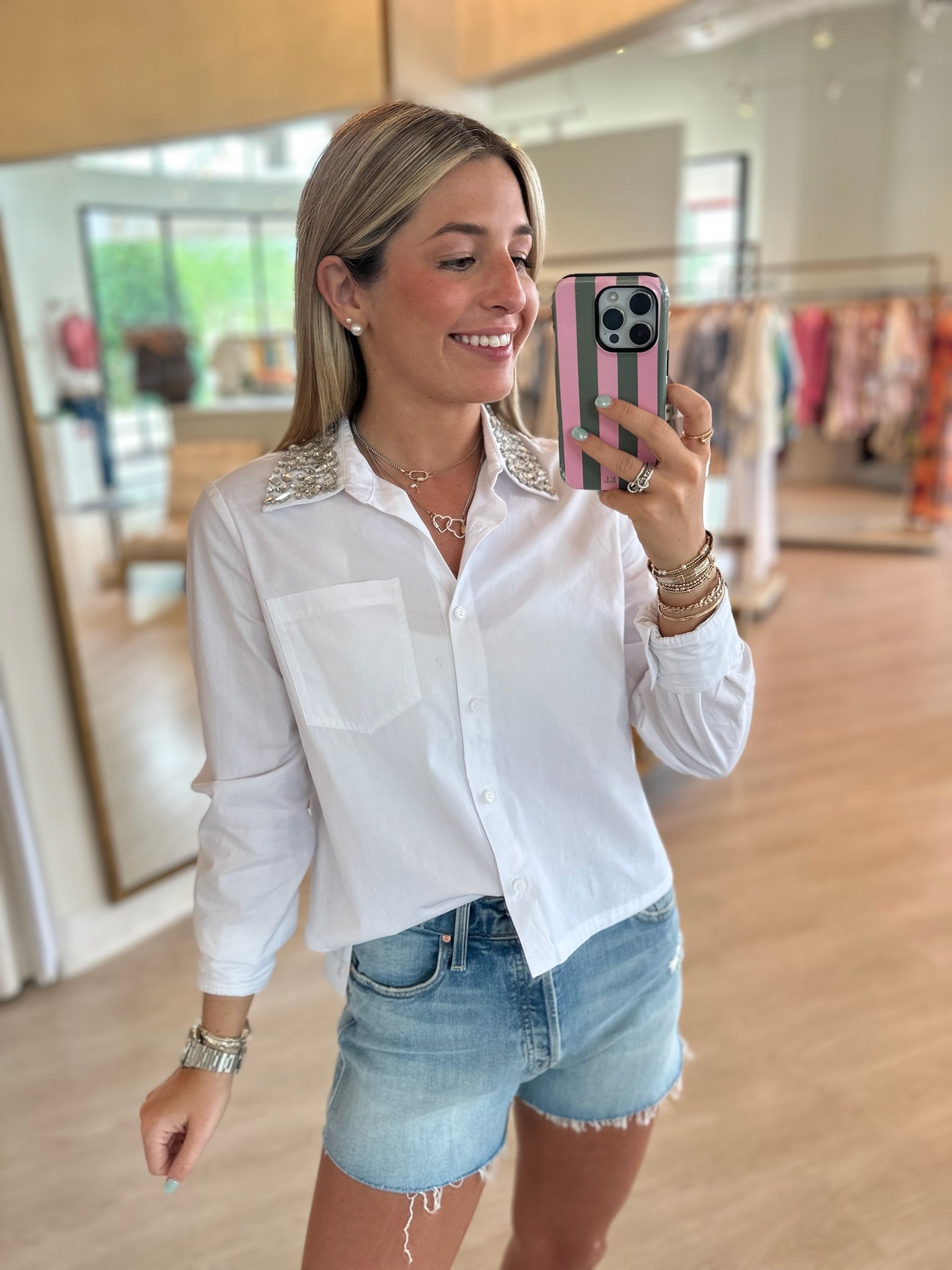 Js71001 White Embellished Collar Top