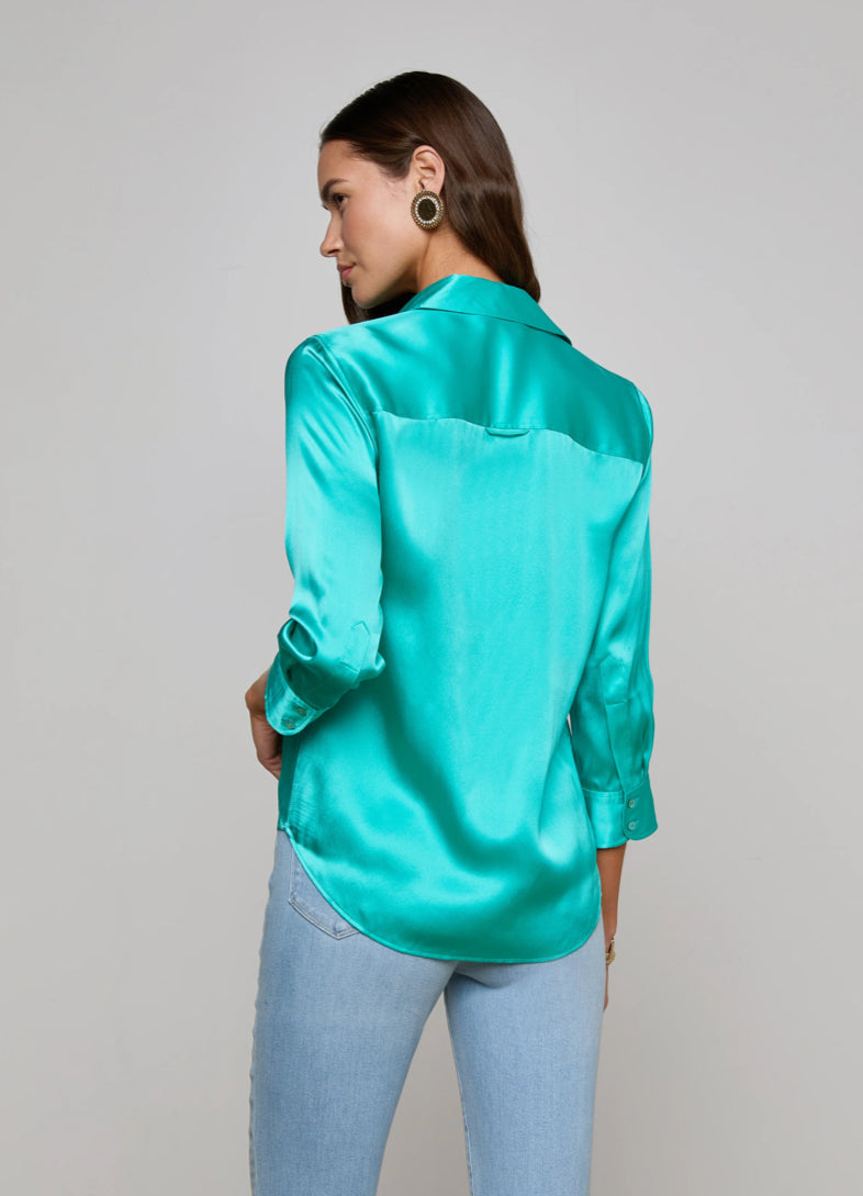 La40126 Teal Silk Blouse