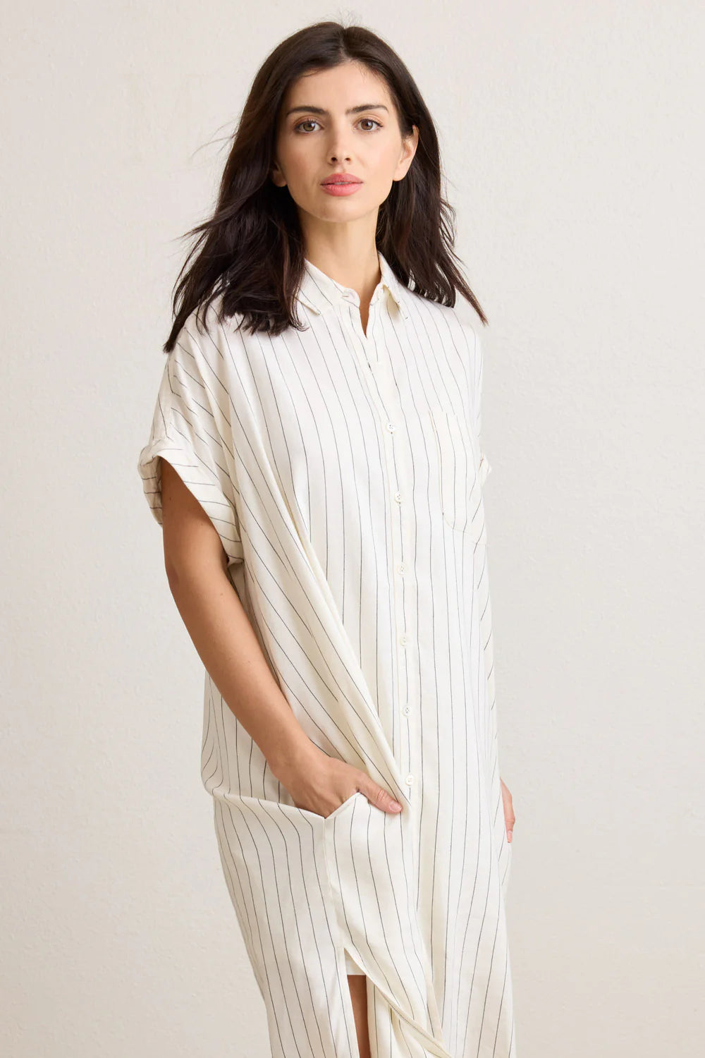 Nm0311 Ivory & Black Stripe Shirtdress