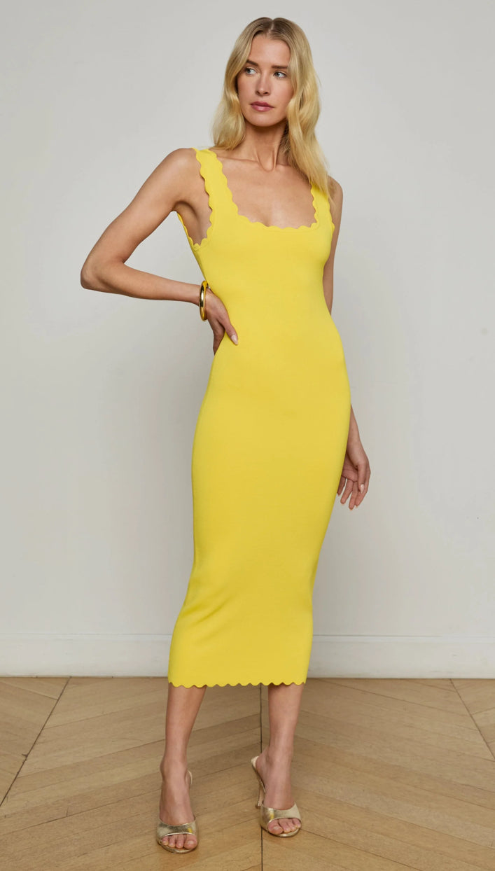 La80081 Lemon Knit Midi Dress