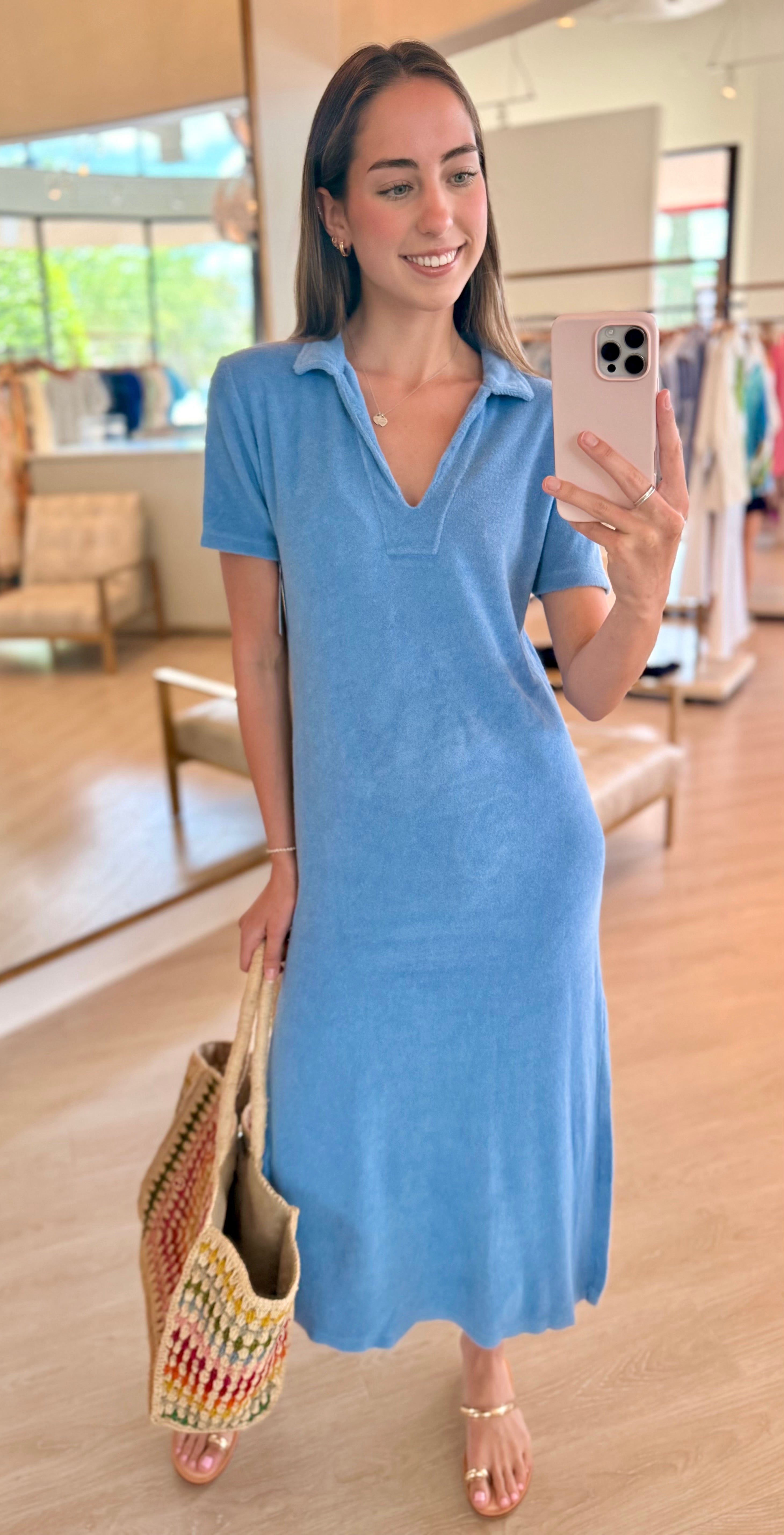Velianne Blue Terry Polo Maxi Dress