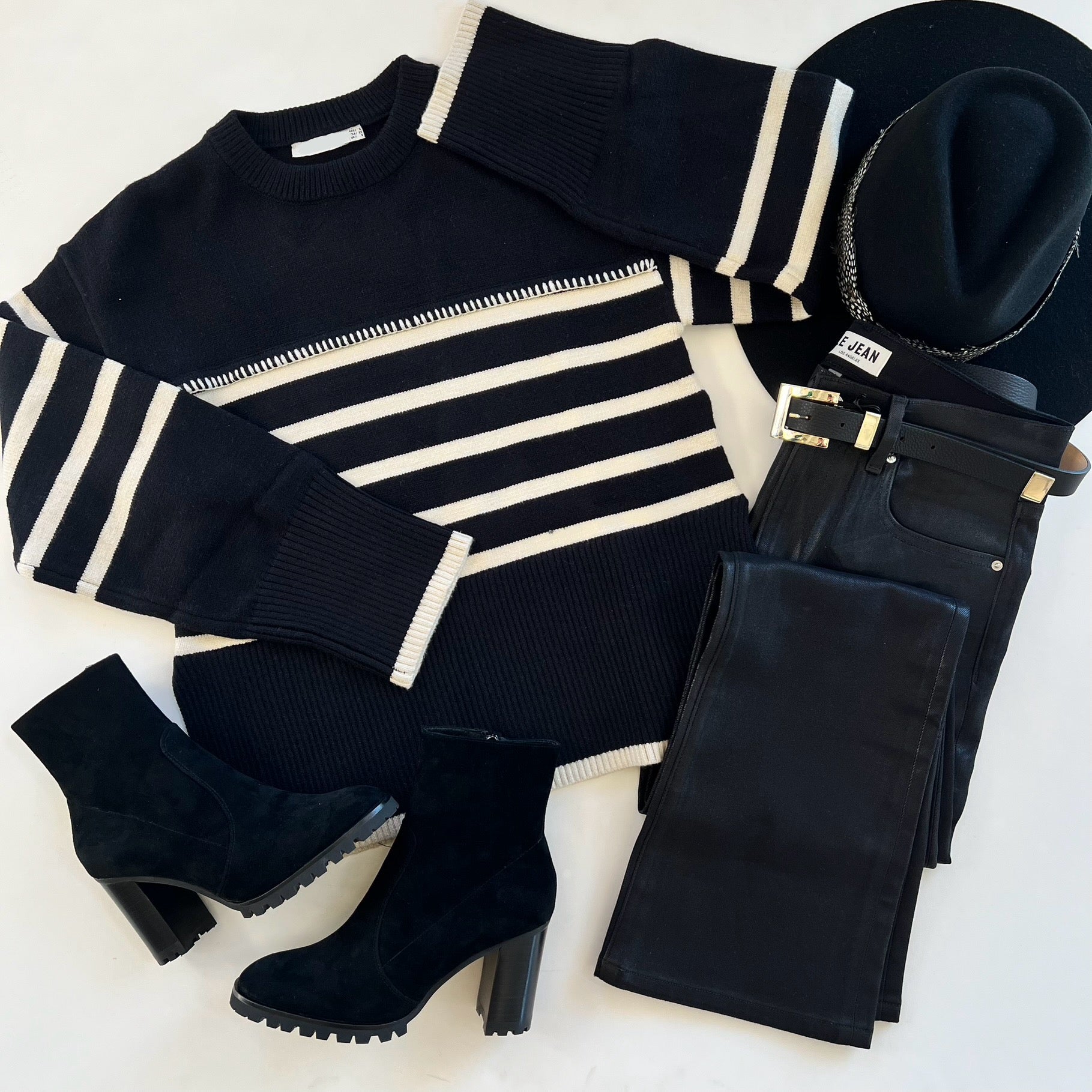 Mo4057 Black Stripe Knit Sweater
