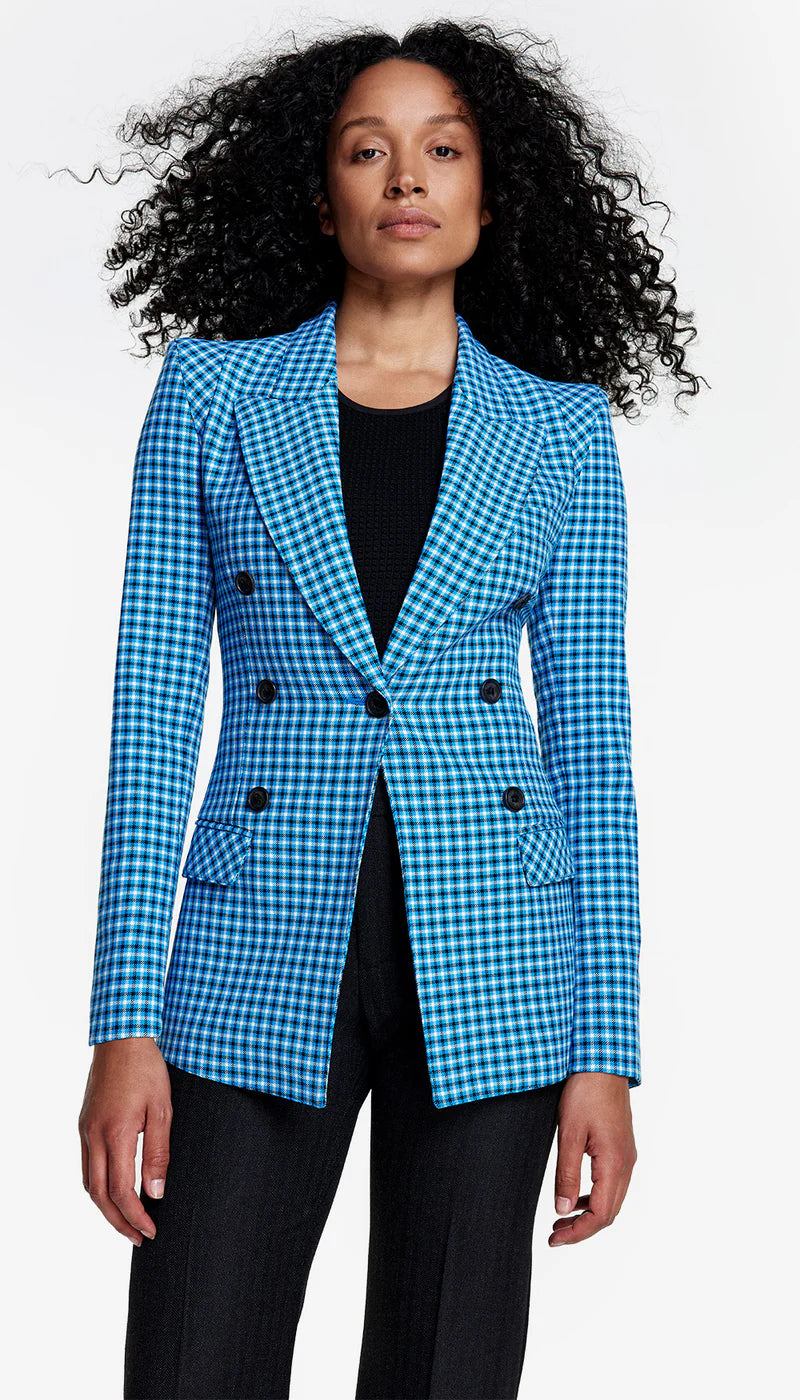 Sm012 Blue Plaid Pagoda Blazer