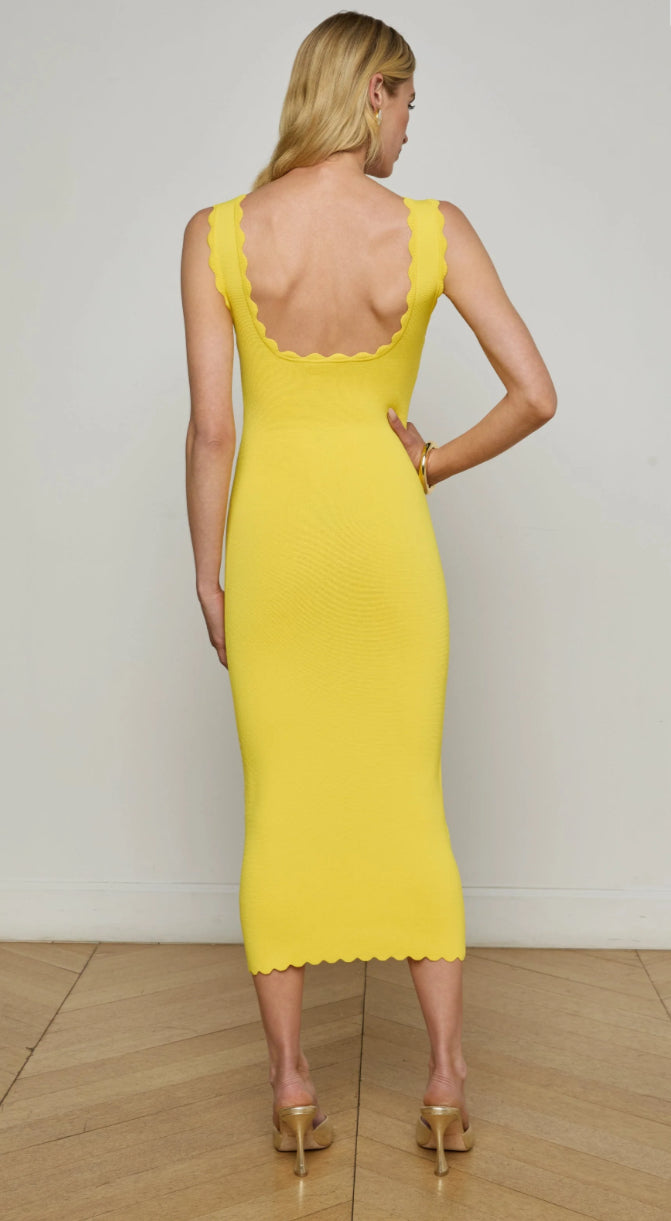 La80081 Lemon Knit Midi Dress