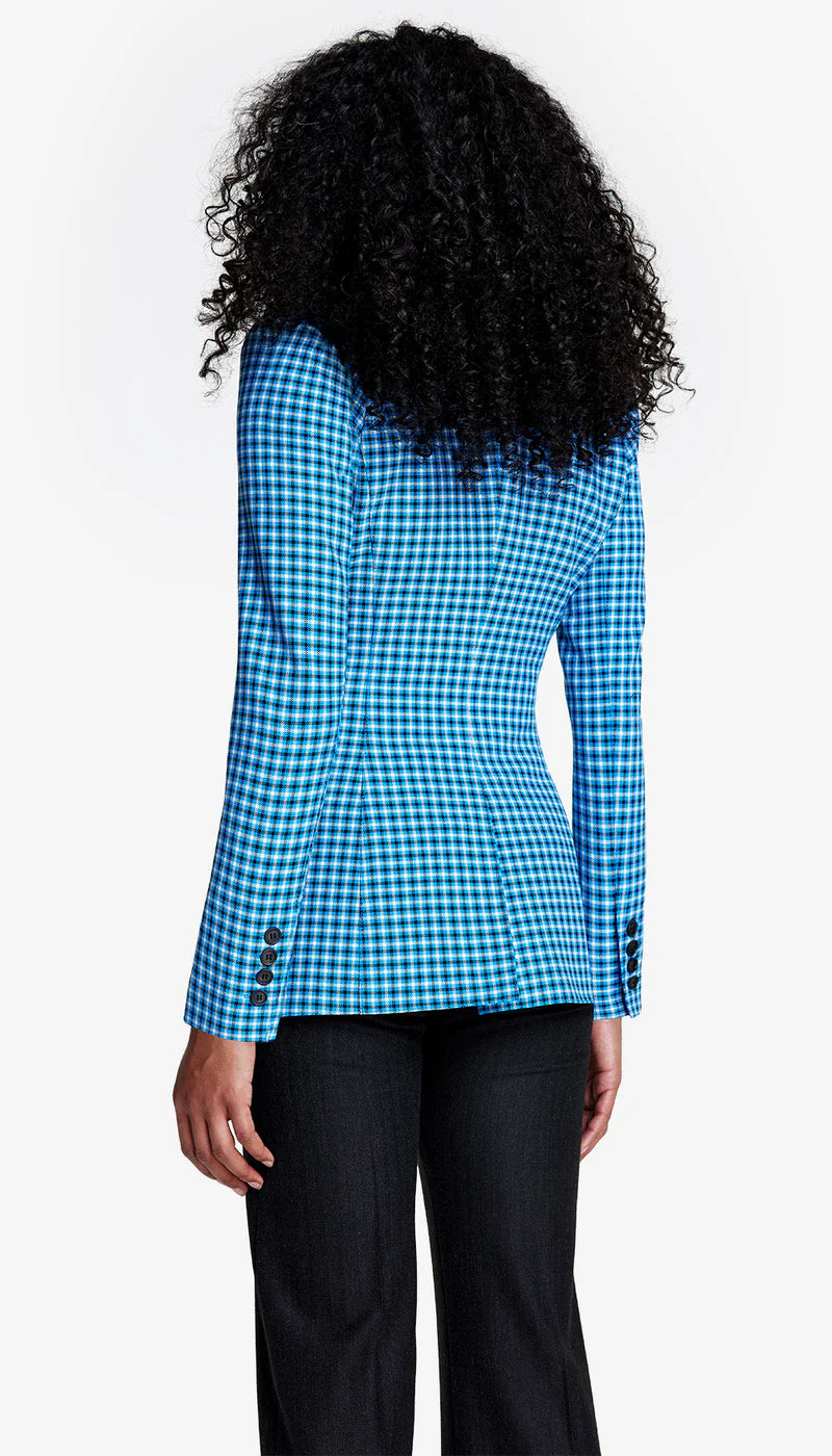 Sm012 Blue Plaid Pagoda Blazer