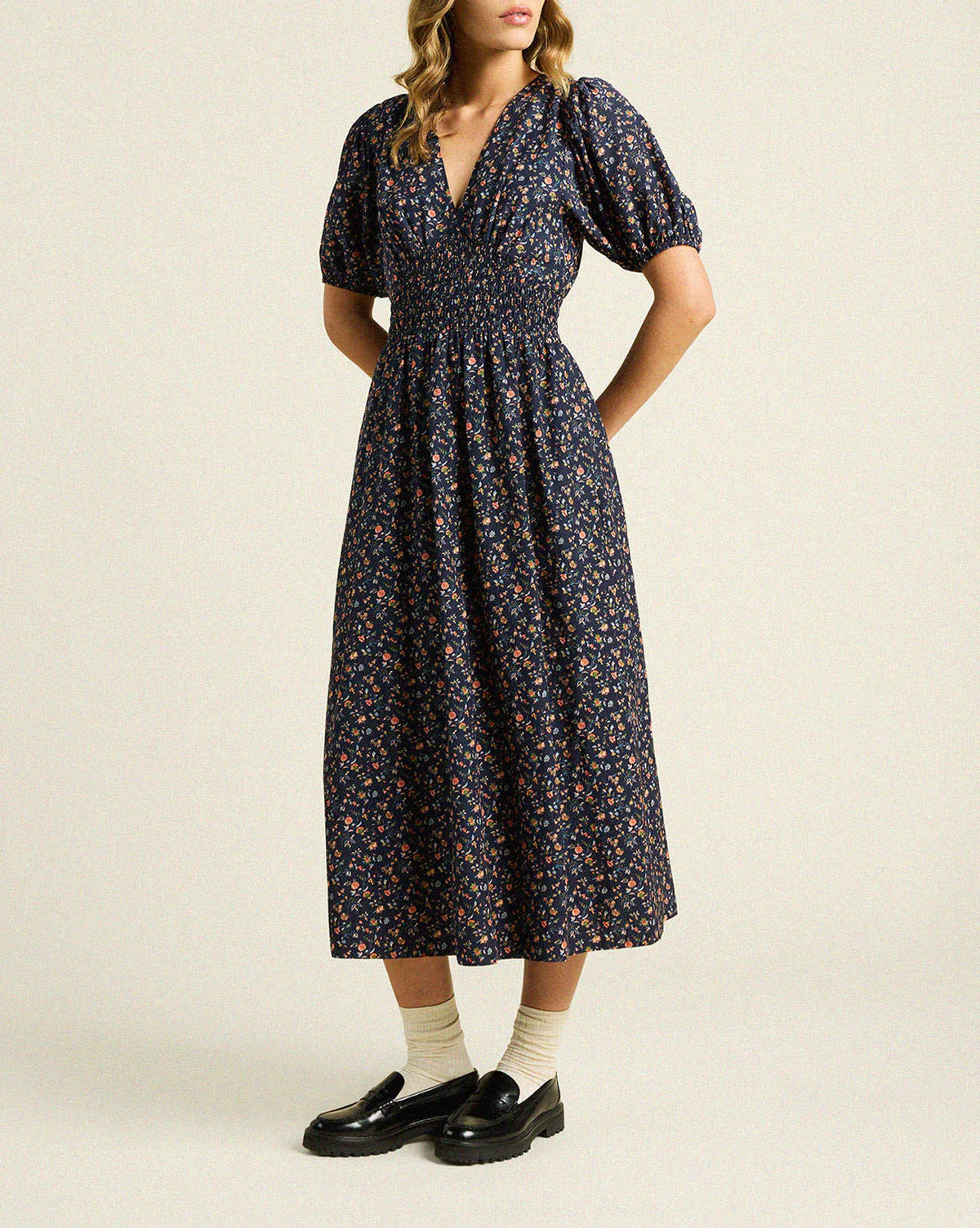 Trw1448 Navy Rosette Midi Dress