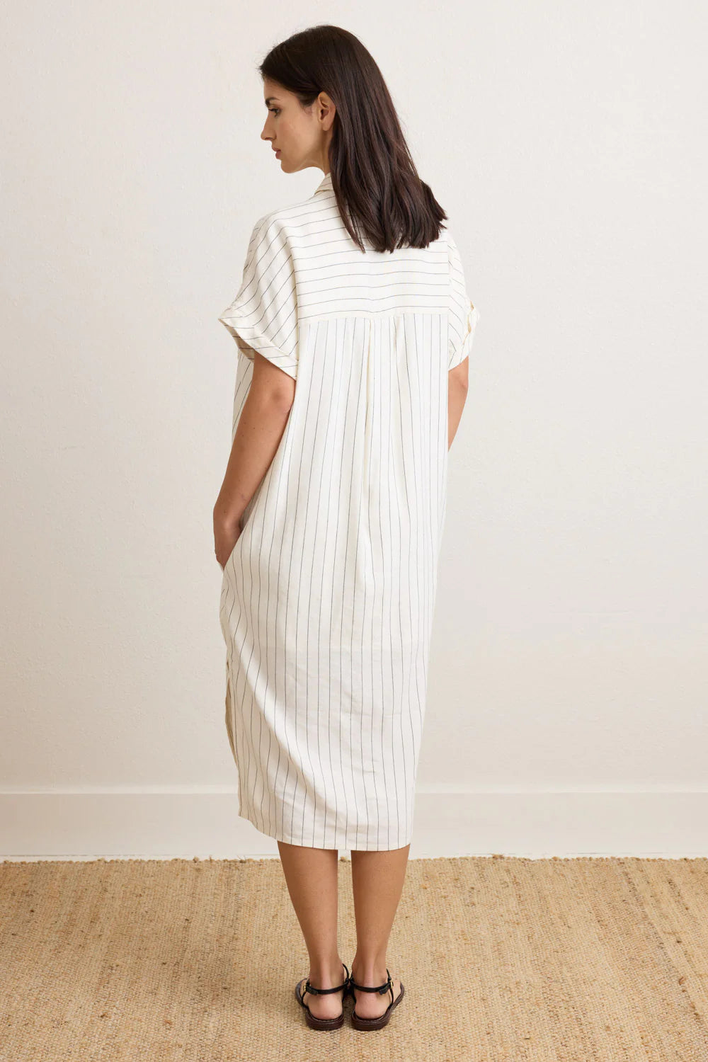 Nm0311 Ivory & Black Stripe Shirtdress