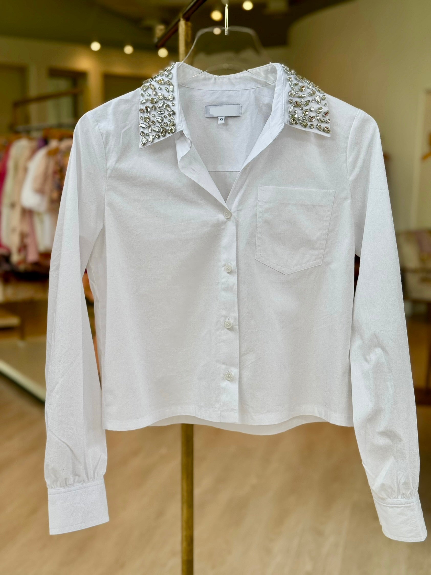 Js71001 White Embellished Collar Top