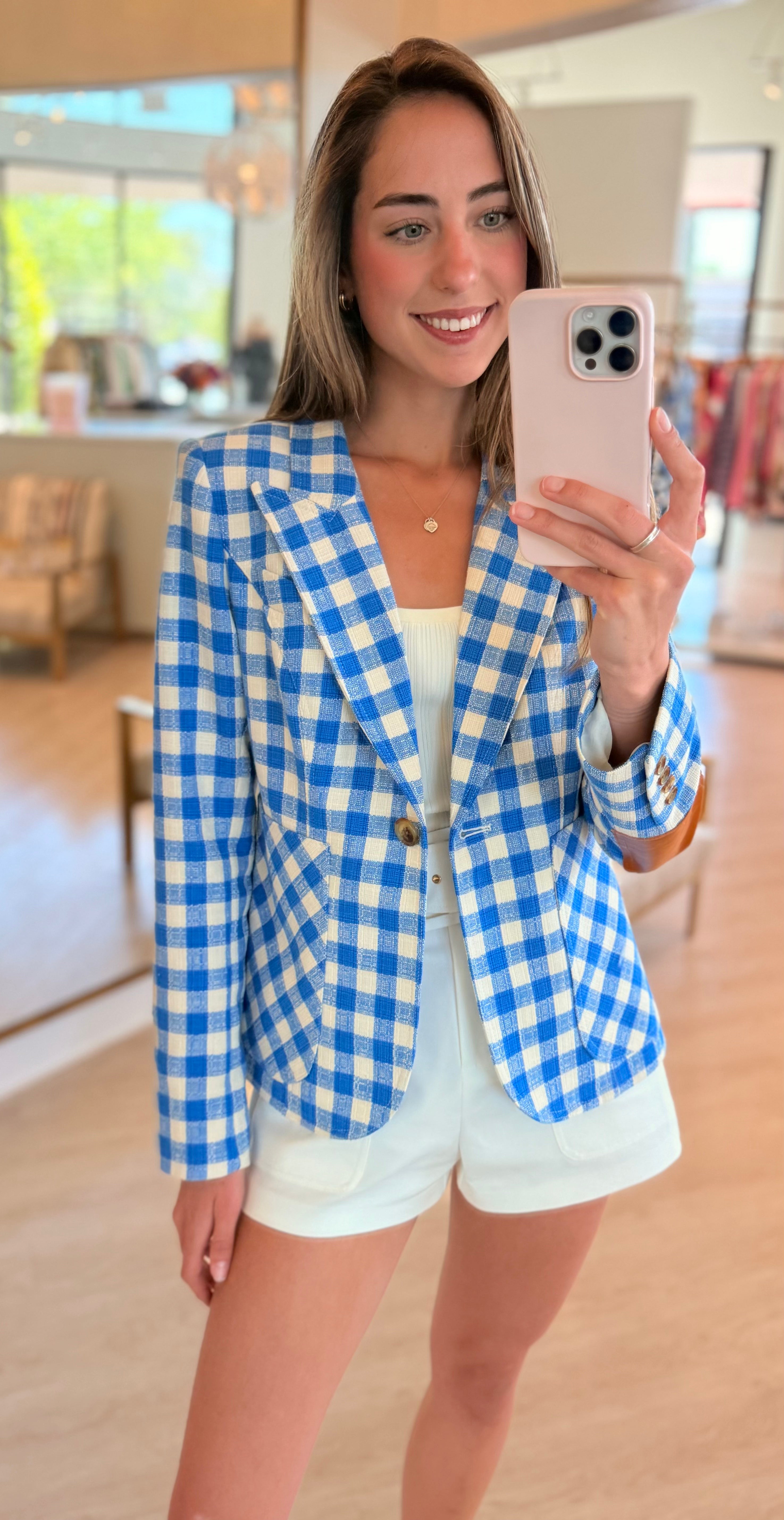 Sm117 Marine Check Blazer w/ Leather Patches