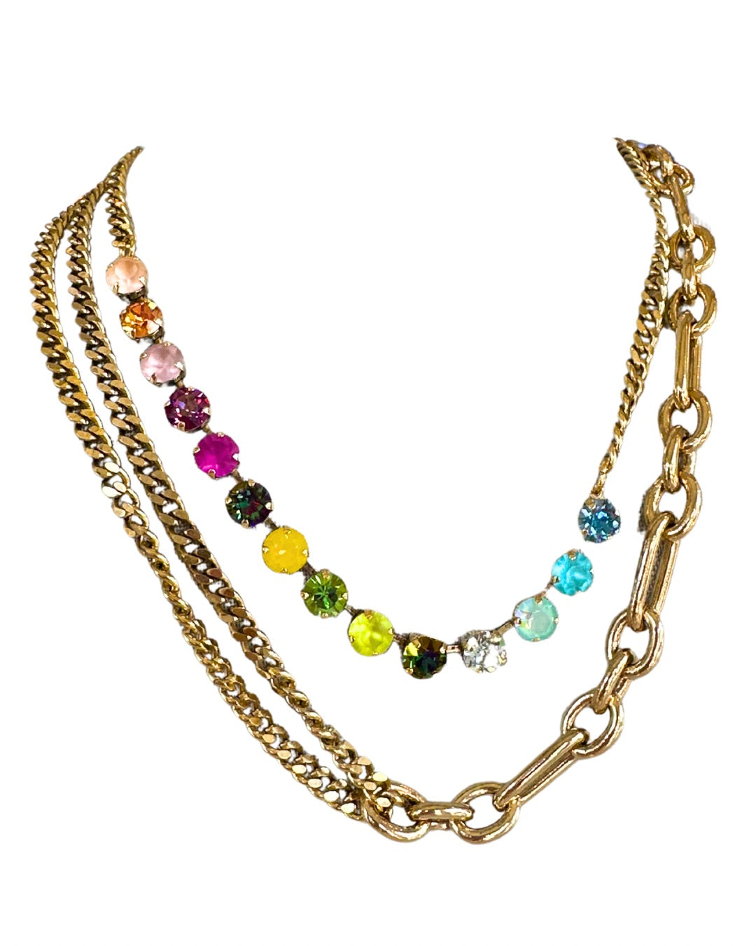 N4040 Gold Chain Necklace- Rainbow