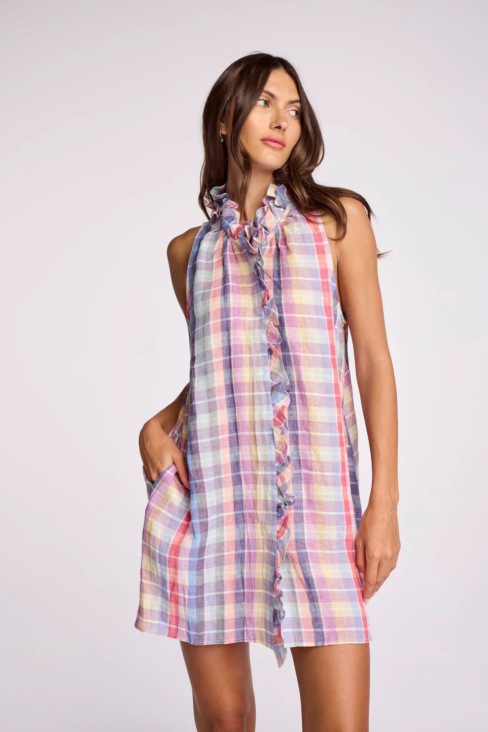 Su216 Plaid Ruffle Dress