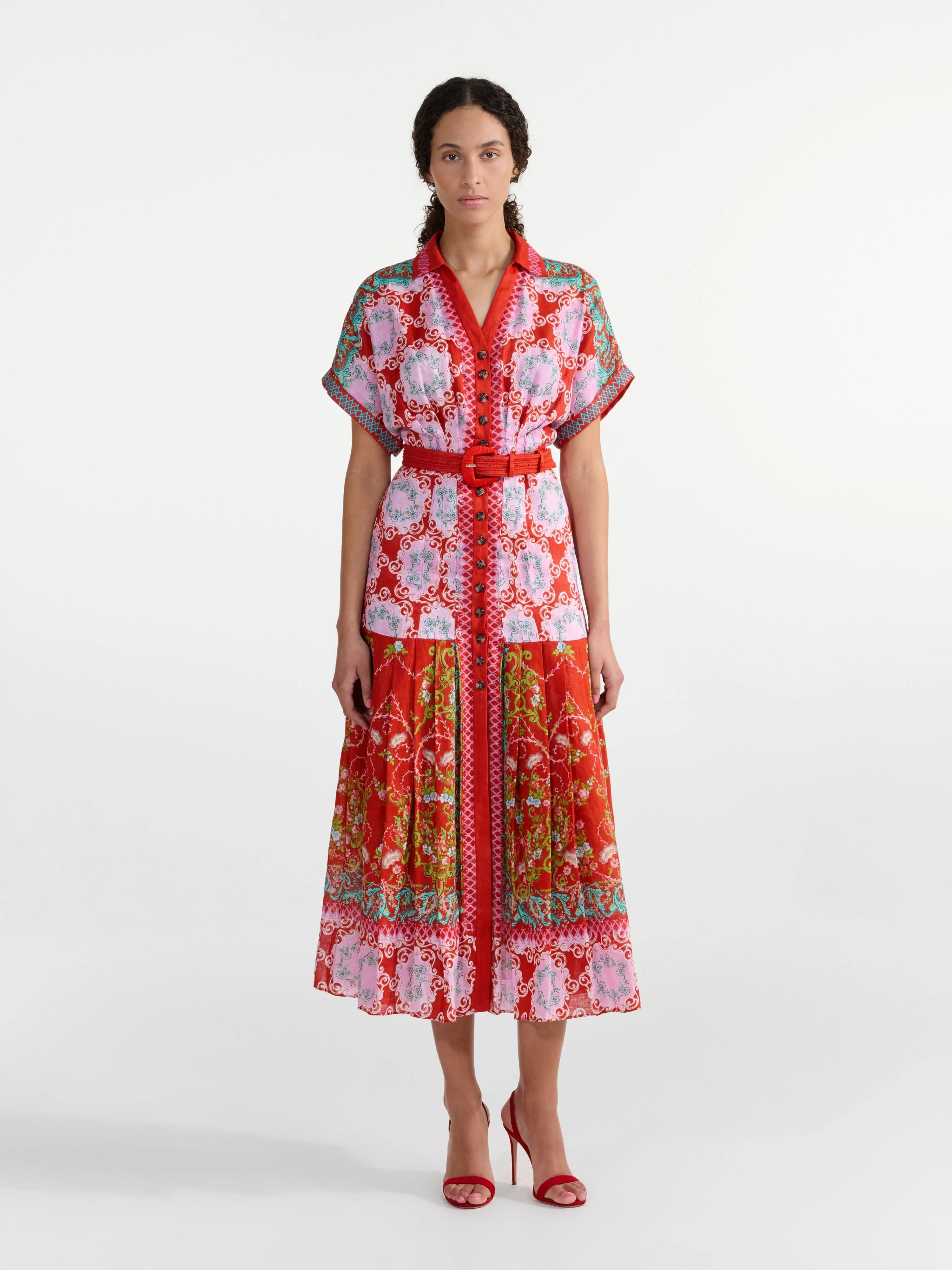 Sa18033 Coral Linen Midi Dress