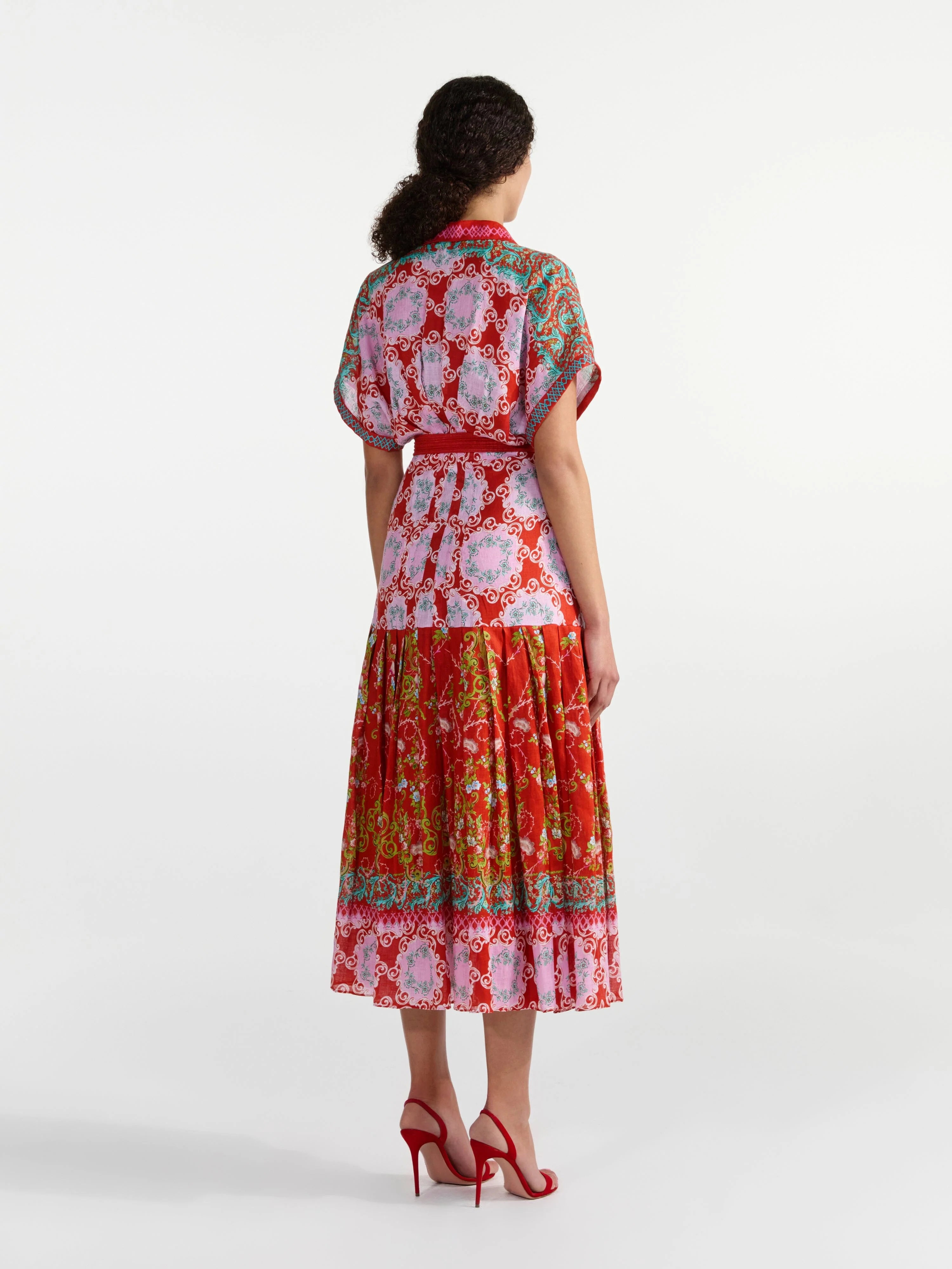 Sa18033 Coral Linen Midi Dress