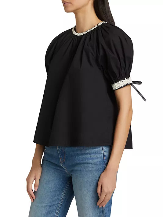 Ul0238 Ulla Johnson Embroidered Short Sleeve Top