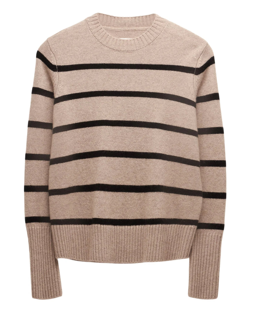 No0230 Latte Stripe Cashmere Crewneck