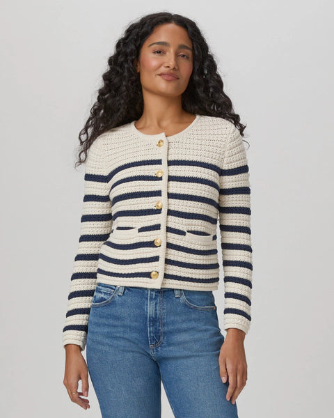 Pa12095 Navy Stripe Cardigan