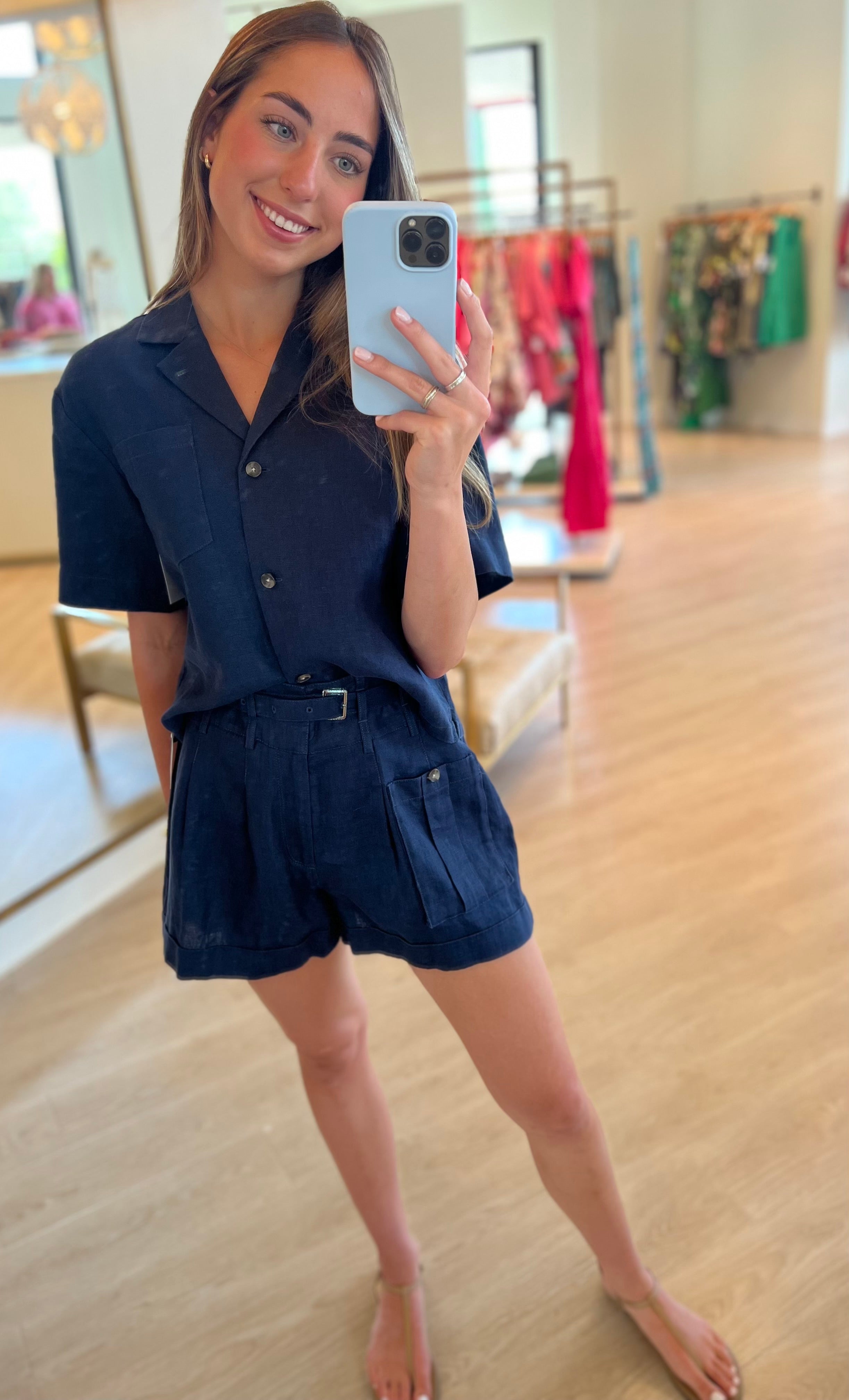 At9379 Navy High Waisted Shorts