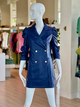 Load image into Gallery viewer, Em24541 Navy Vegan Leather Blazer Dress
