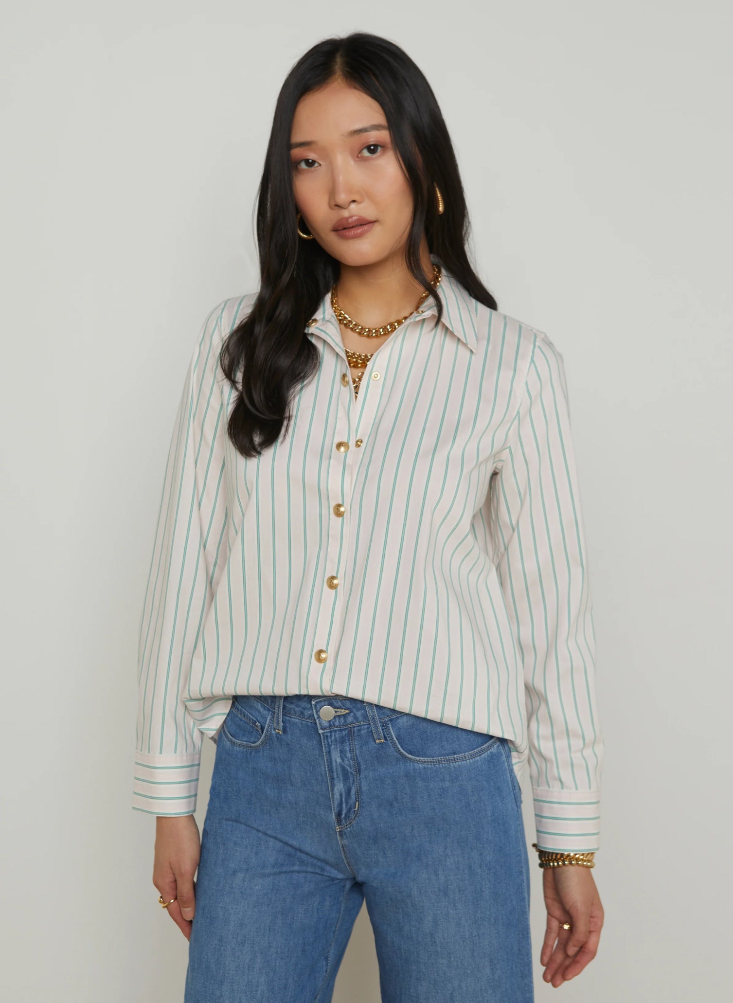 La40691 Sage Stripe Button Down