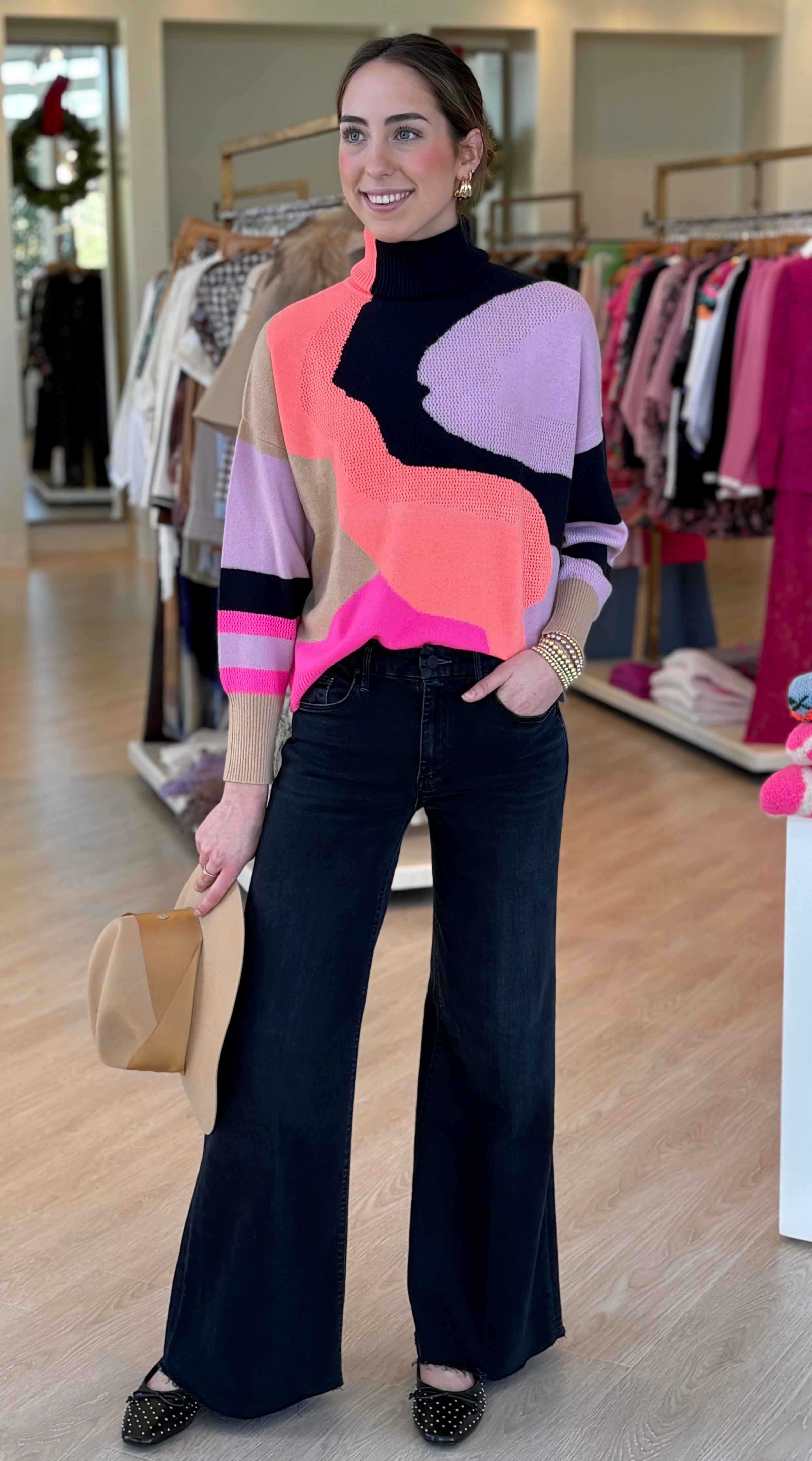 Br0923 Neon Abstract Stripe Sweater