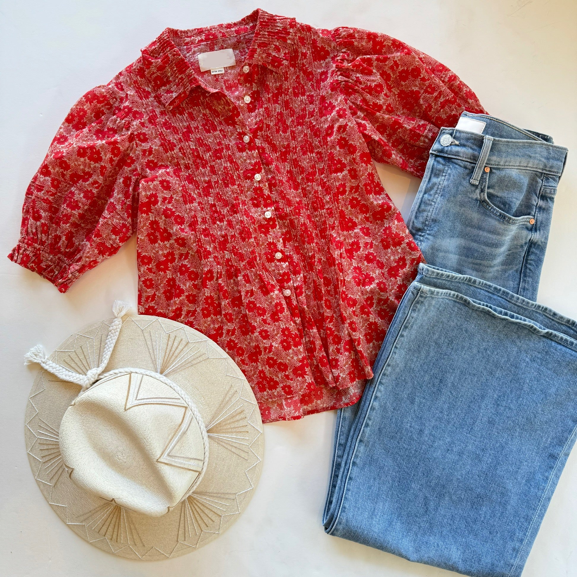 Trw1405 Red Daisy Blouse