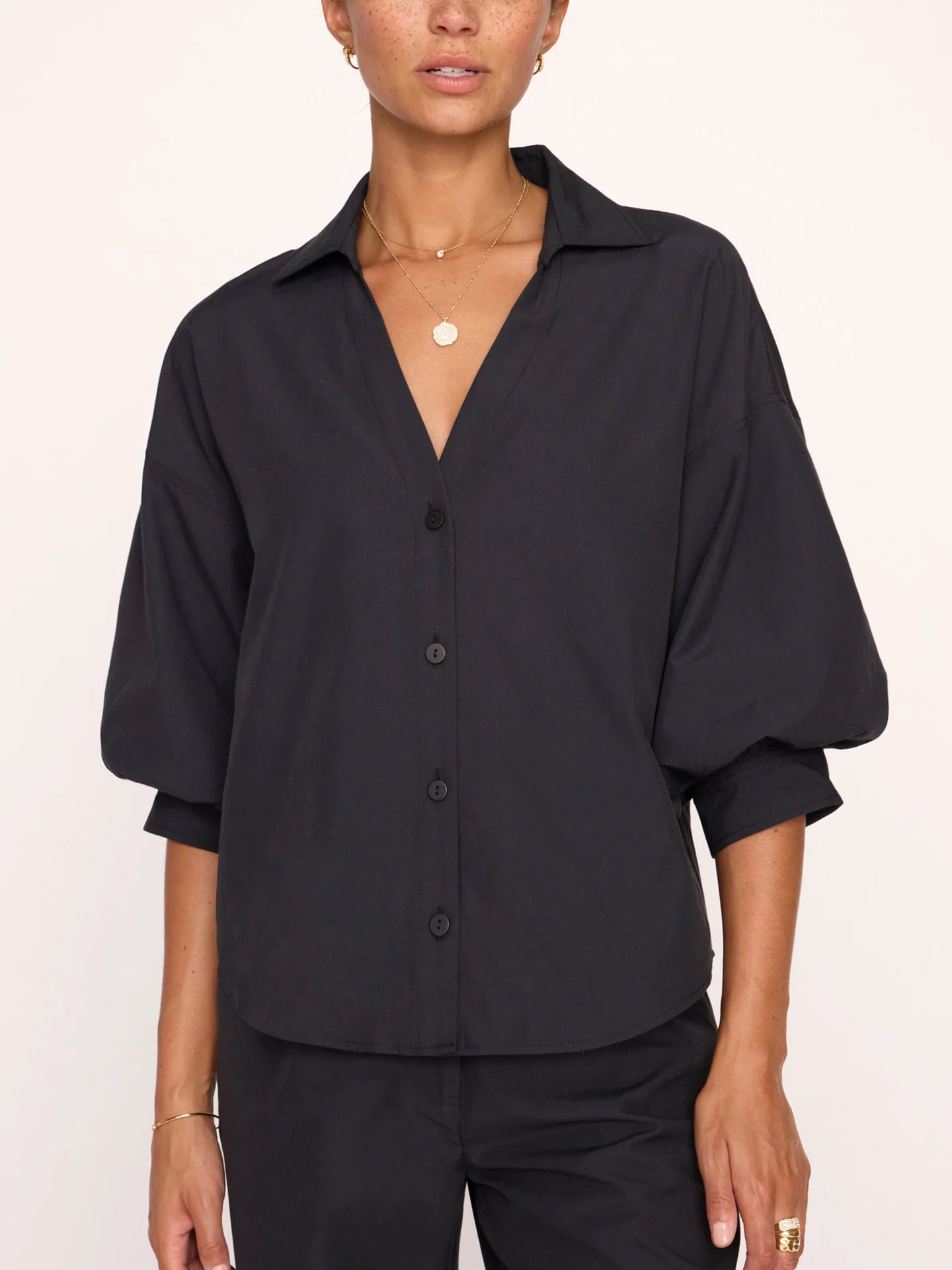 Brjcp2419 Black Poplin Top