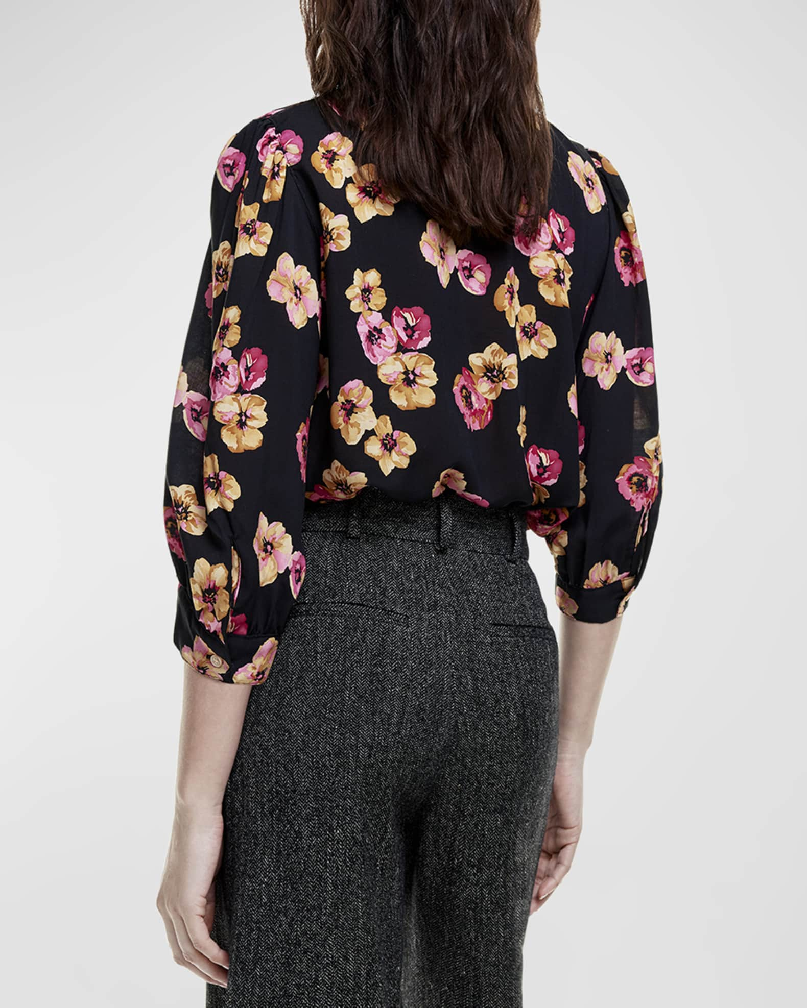 Smfa24087 Smythe Black Floral Shirred Pocket Blouse