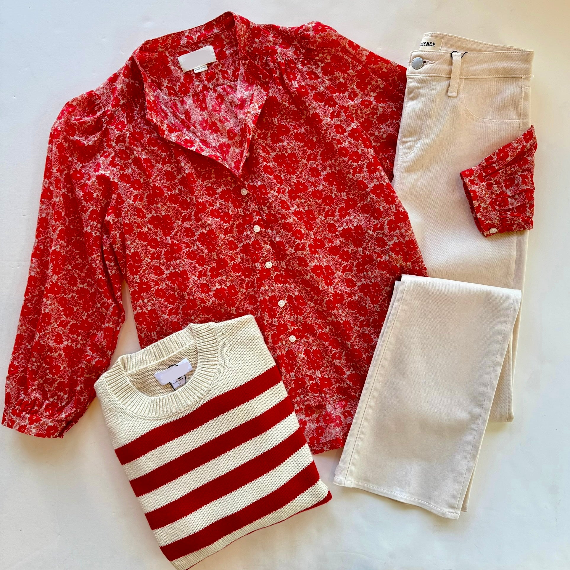 Trw1416 Red Daisy Long Sleeve Blouse