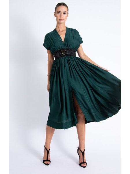 Ka5497 Emerald Belted Midi Dress