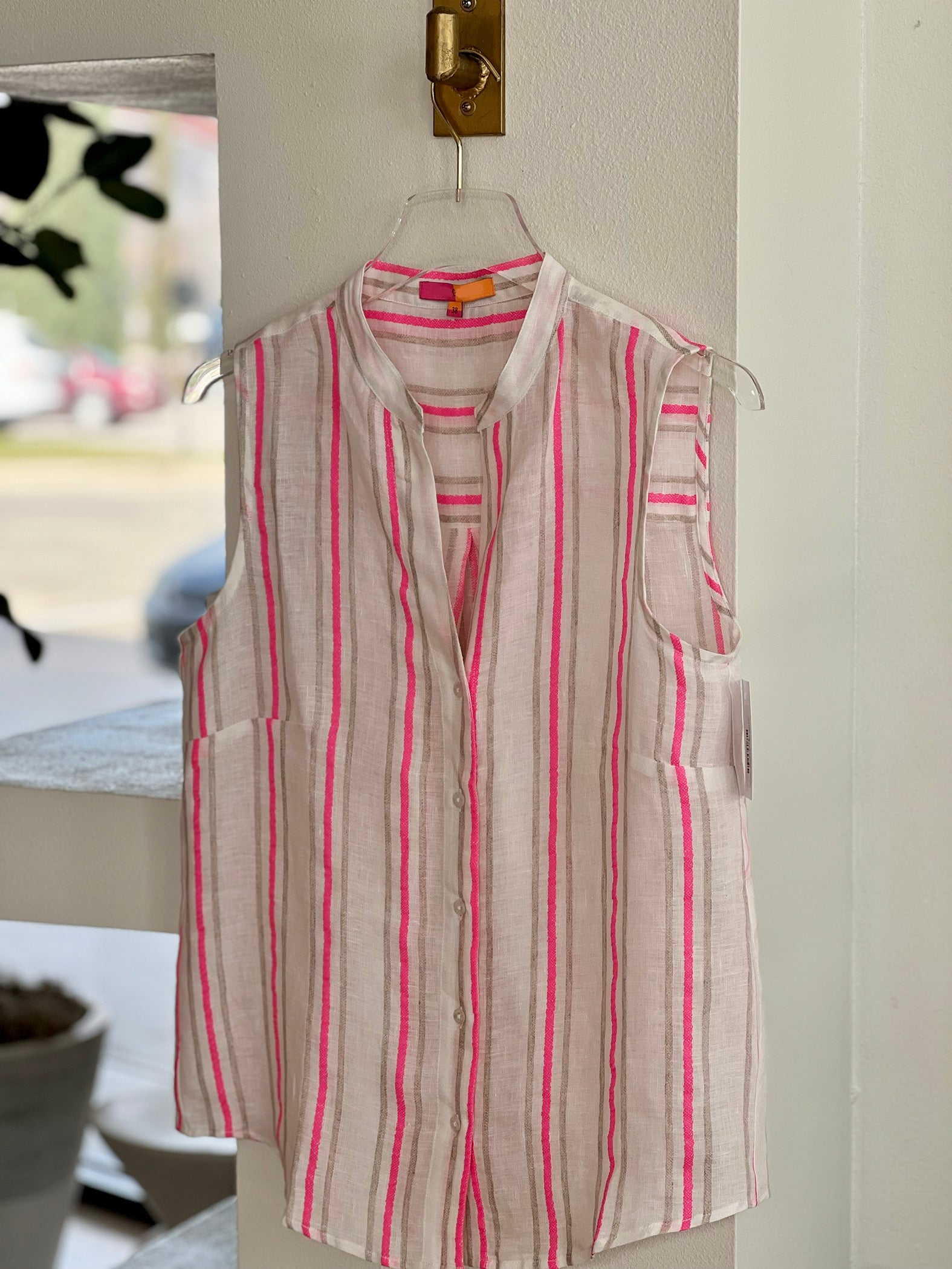 Vi31282 Vilagallo Neon Pink Stripe Linen Top