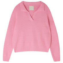 Load image into Gallery viewer, Ju150 Pink Herringbone Collar Sweater
