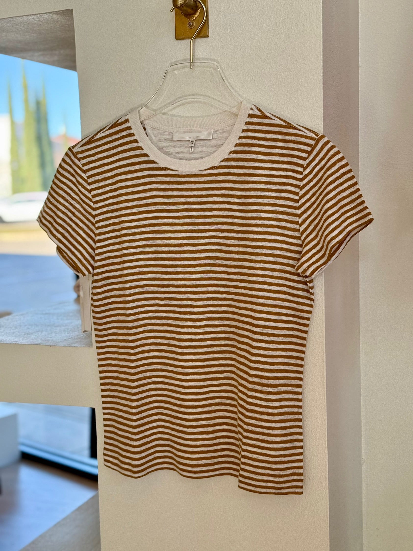 Frjte008 Toffee Stripe Linen Tee