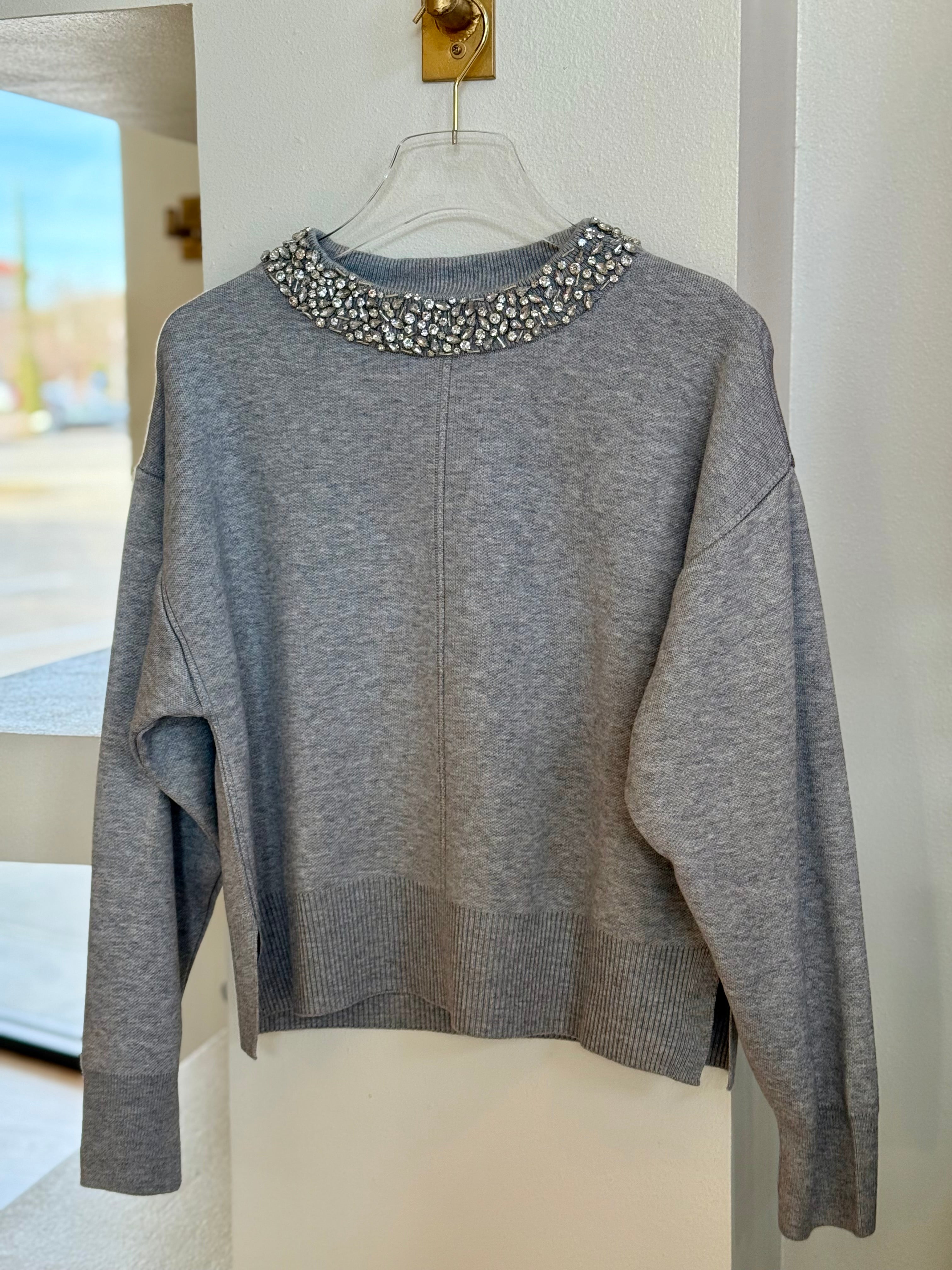 Thk647 Embellished Pullover - Heather Grey