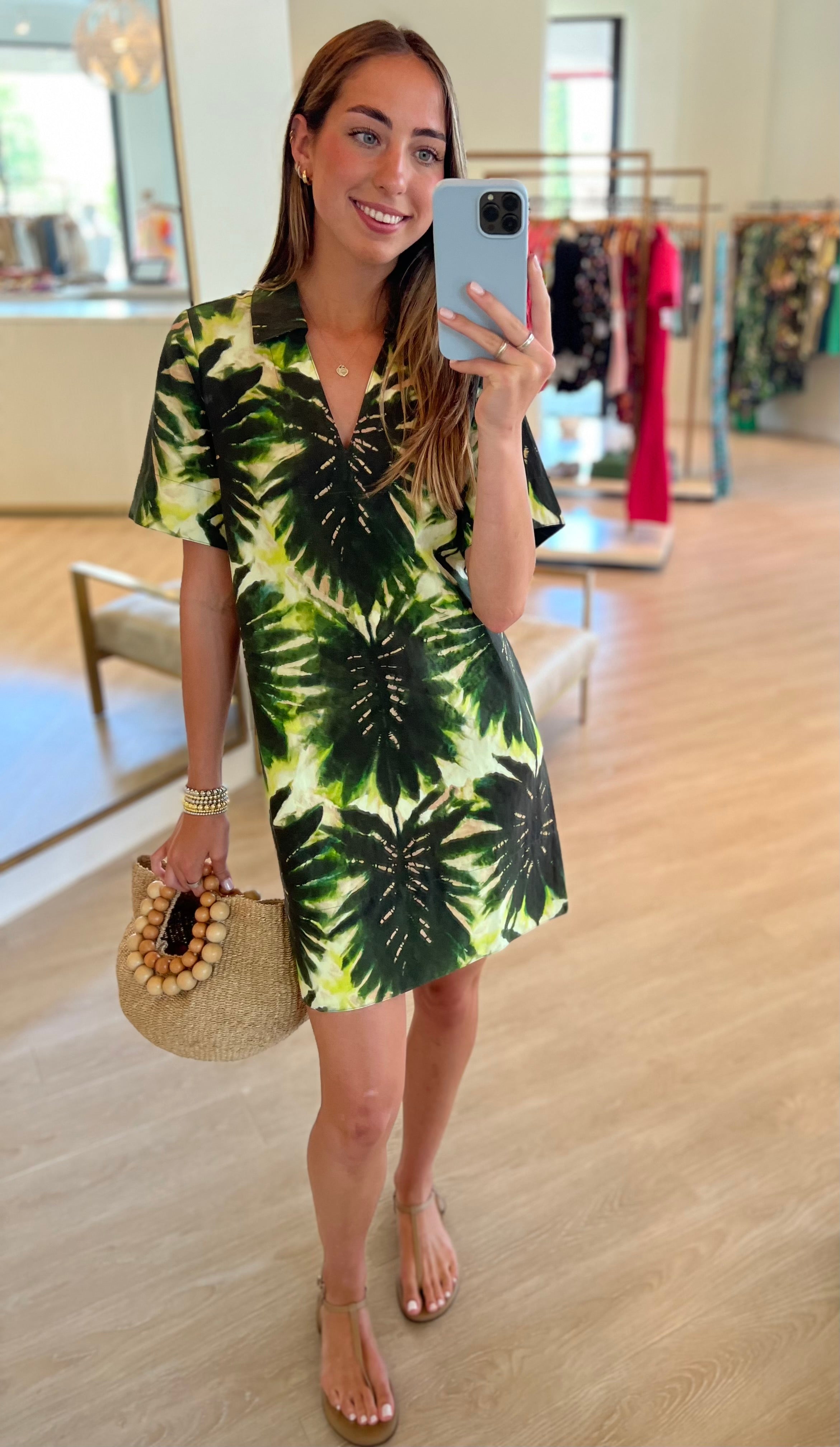 Ma2d15 Green Palm Shift Dress