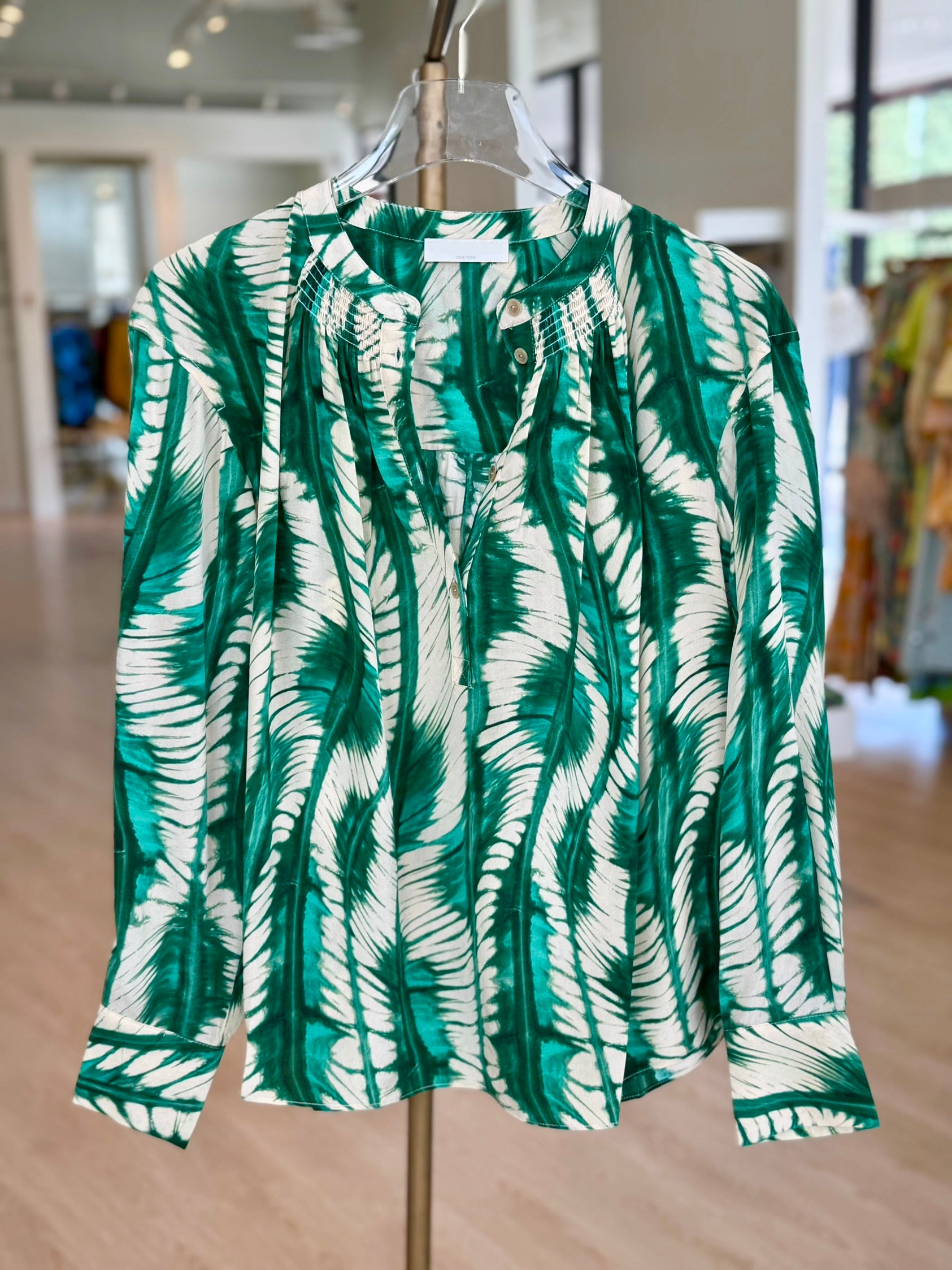 Ul0228 Green Silk Print Blouse