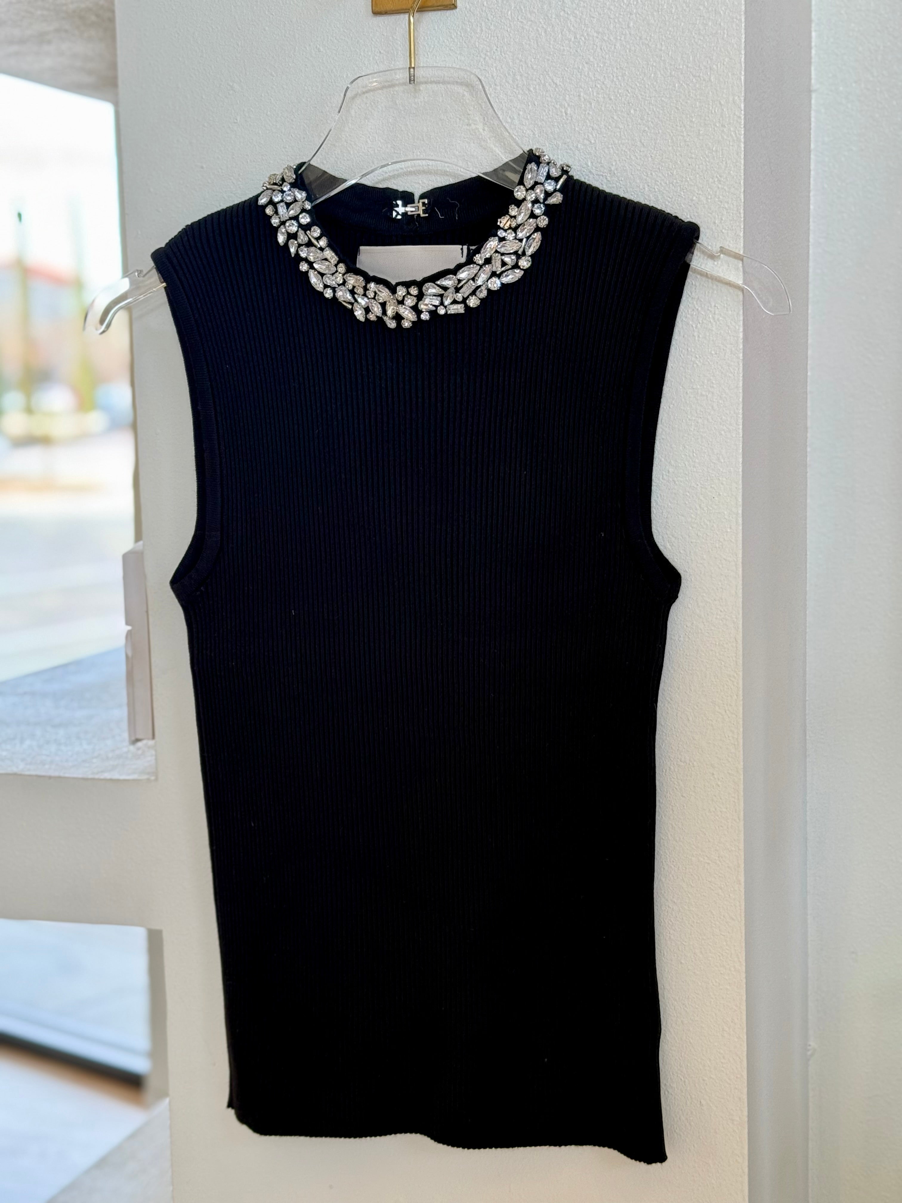 Thk663 Embellished Rib Tank - Black