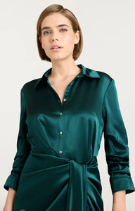 Cizd2676 Jade Faux Wrap Silk Dress